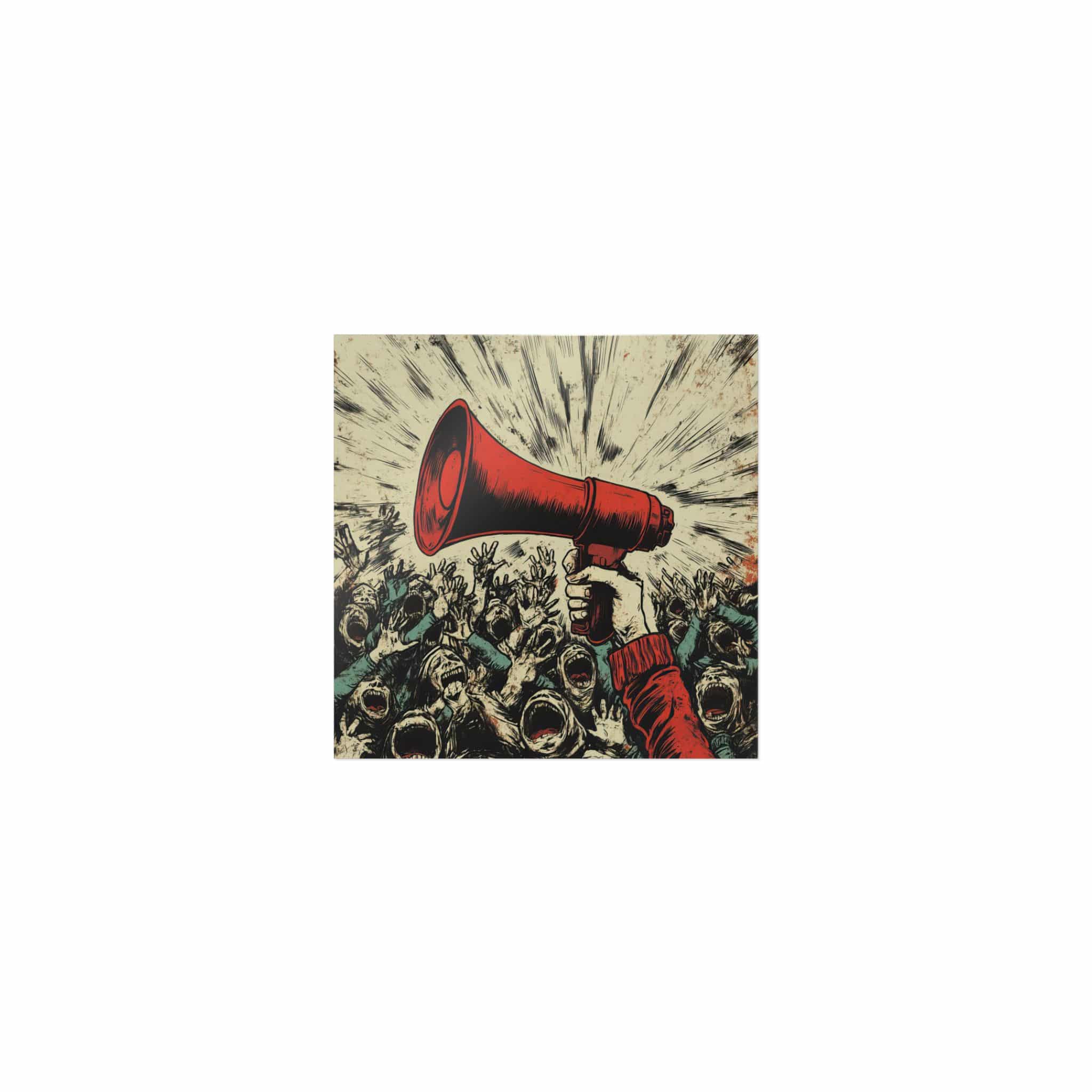 Person Using Megaphone Announce Sale Surrounded By Chaotic Crowd Die Cut Stickers Dtf - Image 9