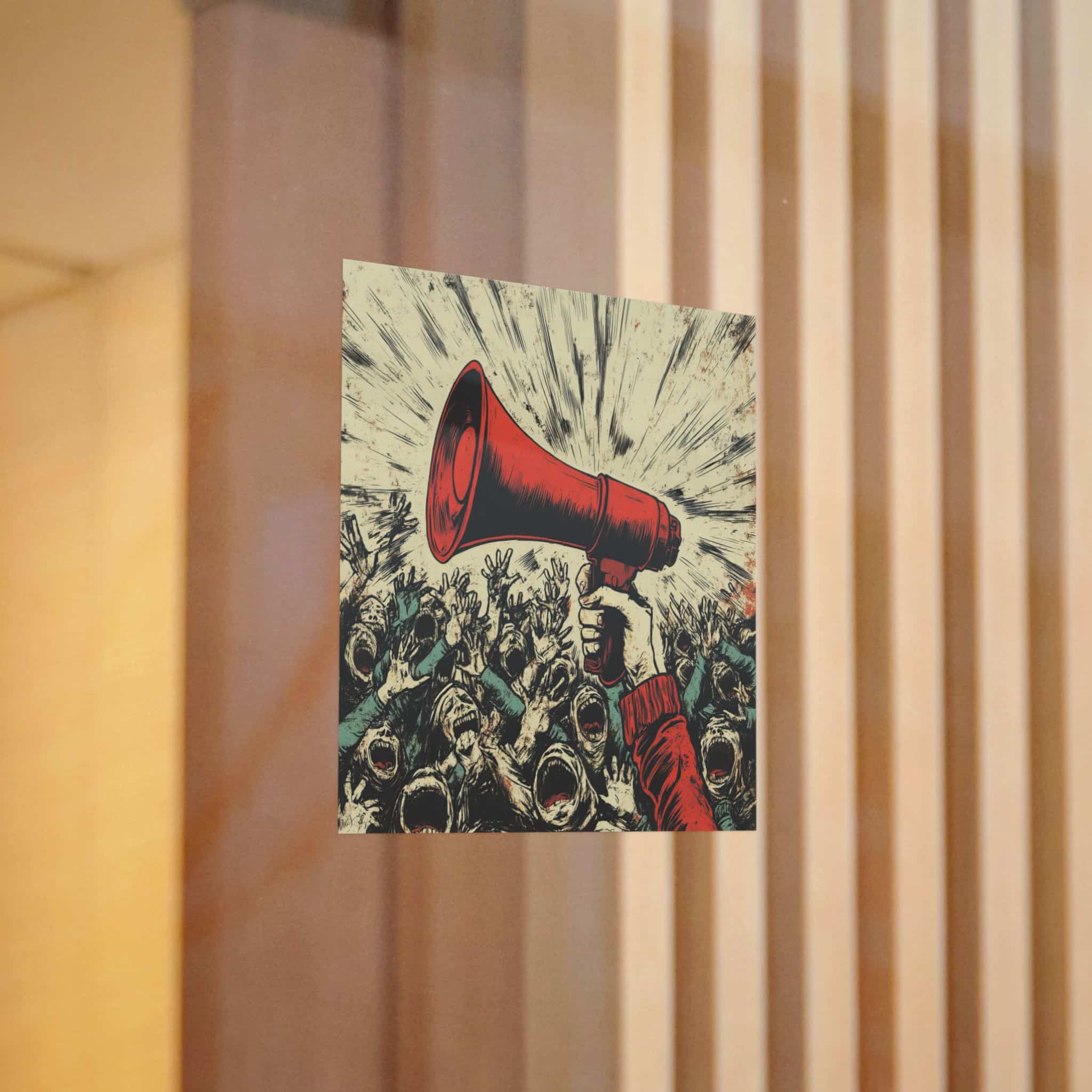 Person Using Megaphone Announce Sale Surrounded By Chaotic Crowd Die Cut Stickers Dtf - Image 6