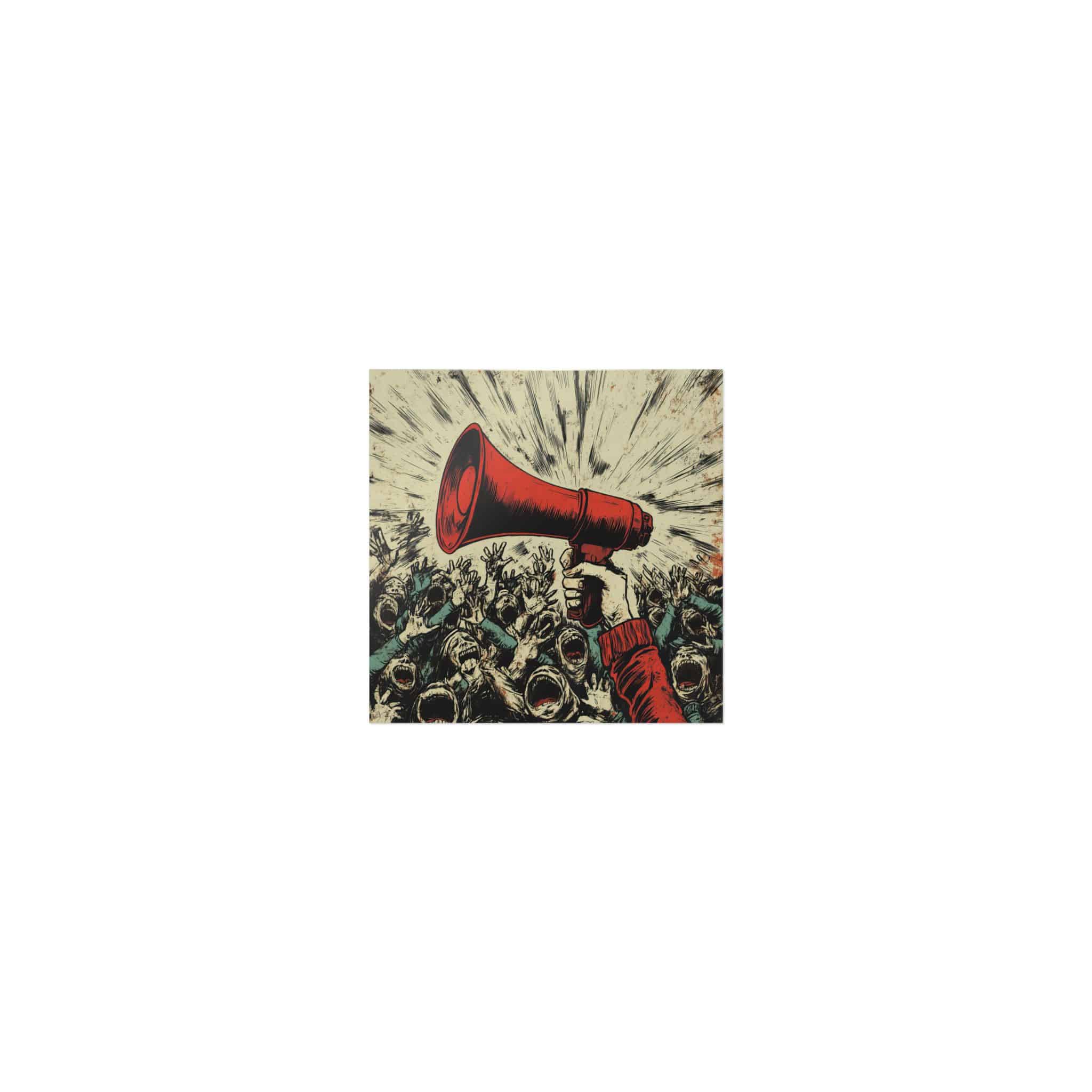 Person Using Megaphone Announce Sale Surrounded By Chaotic Crowd Die Cut Stickers Dtf - Image 17