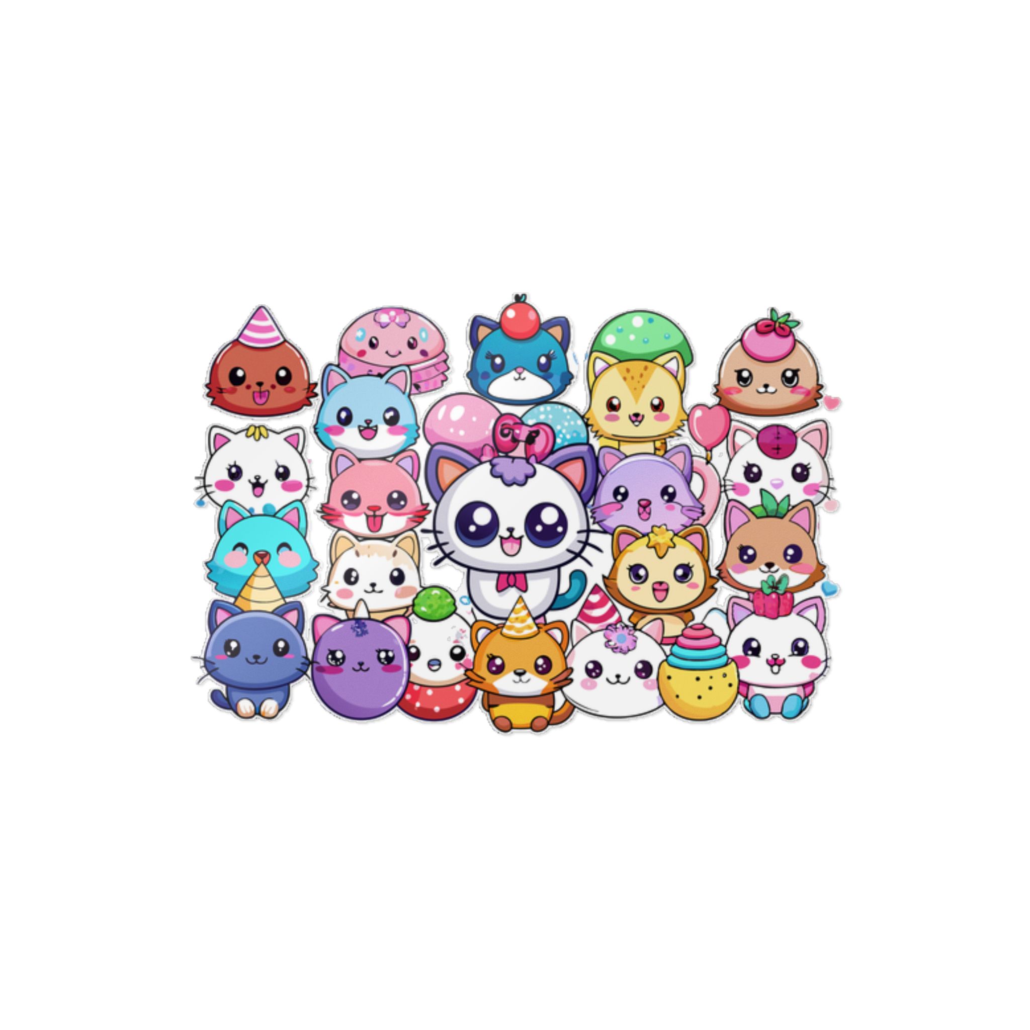 Cute Cartoon Animals With Big Eyes and Smiling Faces Surrounded By Hearts Stars and Balloons Die Cut Stickers Dtf