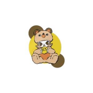 Drawing Teddy Bear Holding Yellow Flower Die Cut Stickers Dtf