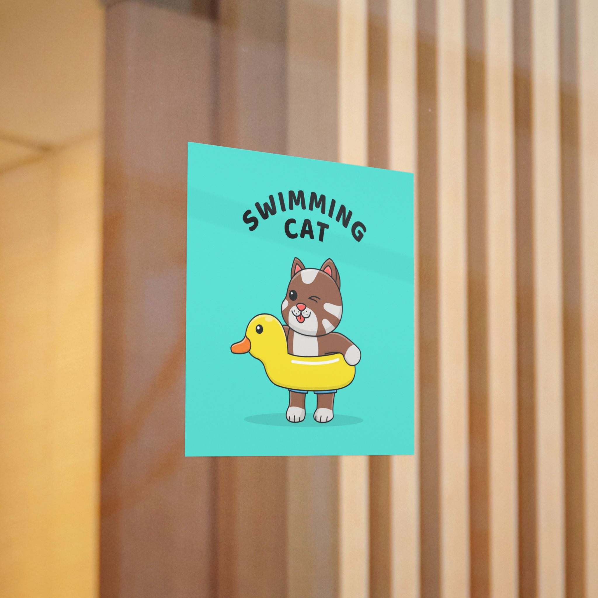 Cute Cat With Rubber Duck Float Die Cut Stickers Dtf - Image 6