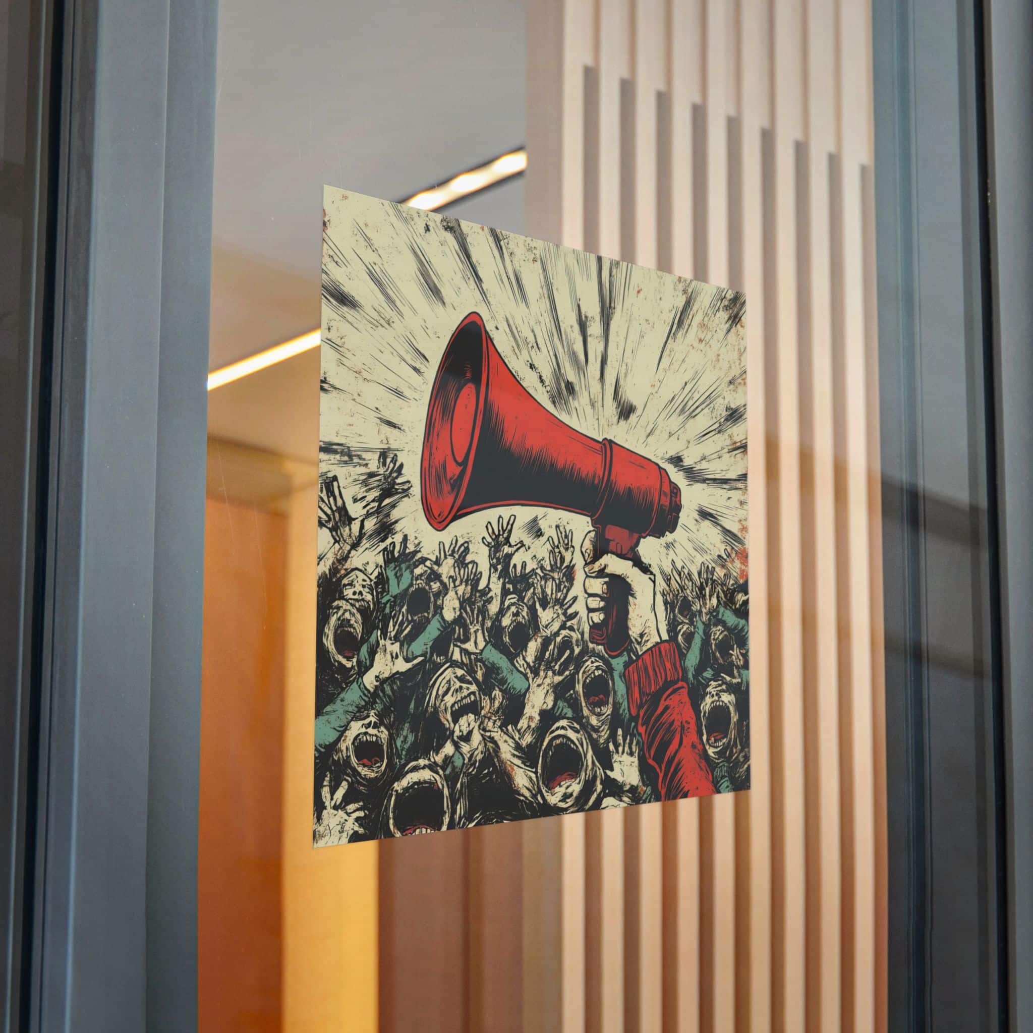 Person Using Megaphone Announce Sale Surrounded By Chaotic Crowd Die Cut Stickers Dtf - Image 30
