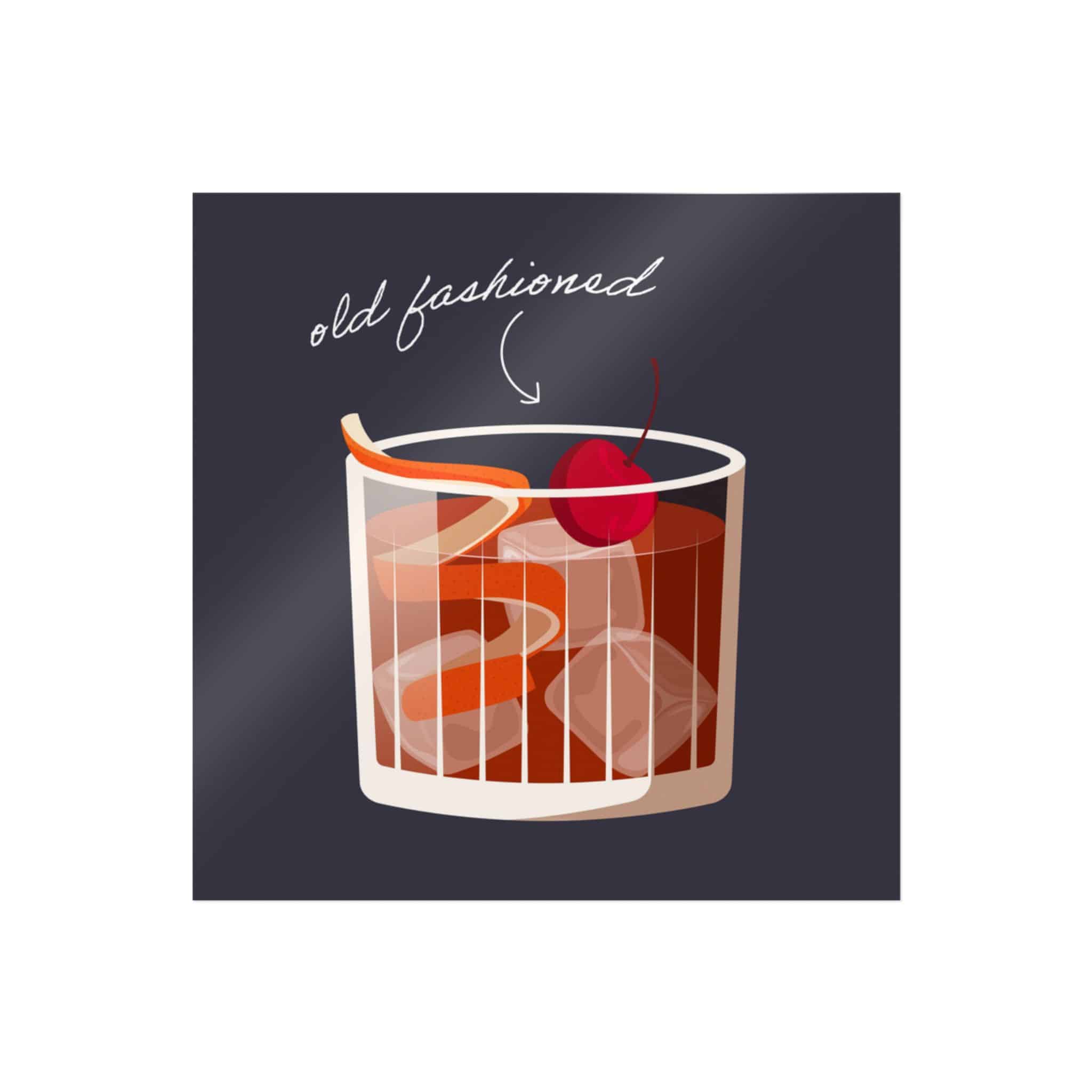 Vector Illustration Old Fashioned Cocktail Isolated Black Background Die Cut Stickers Dtf - Image 3