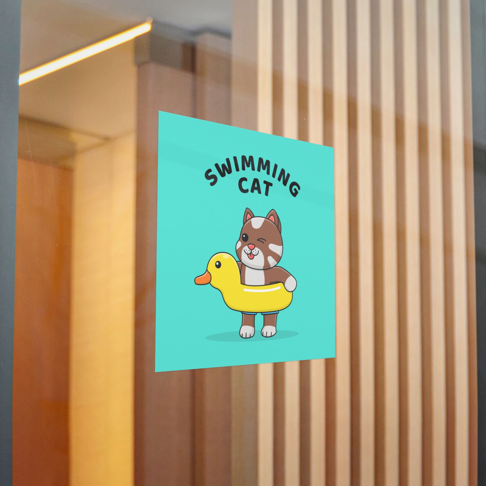 Cute Cat With Rubber Duck Float Die Cut Stickers Dtf - Image 20