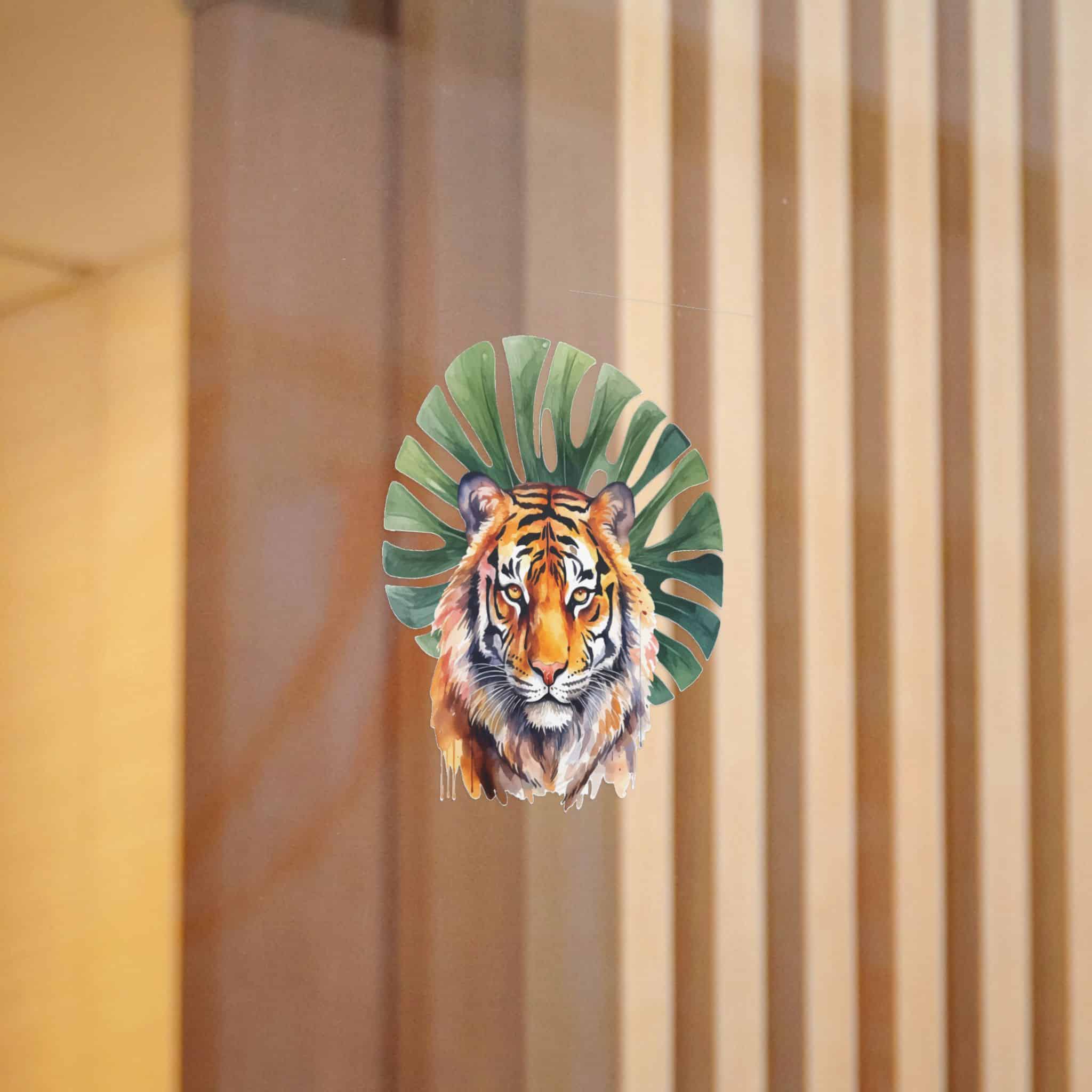 Watercolor Tiger With Green Tropical Leaves Animal Illustration Die Cut Stickers Dtf - Image 6