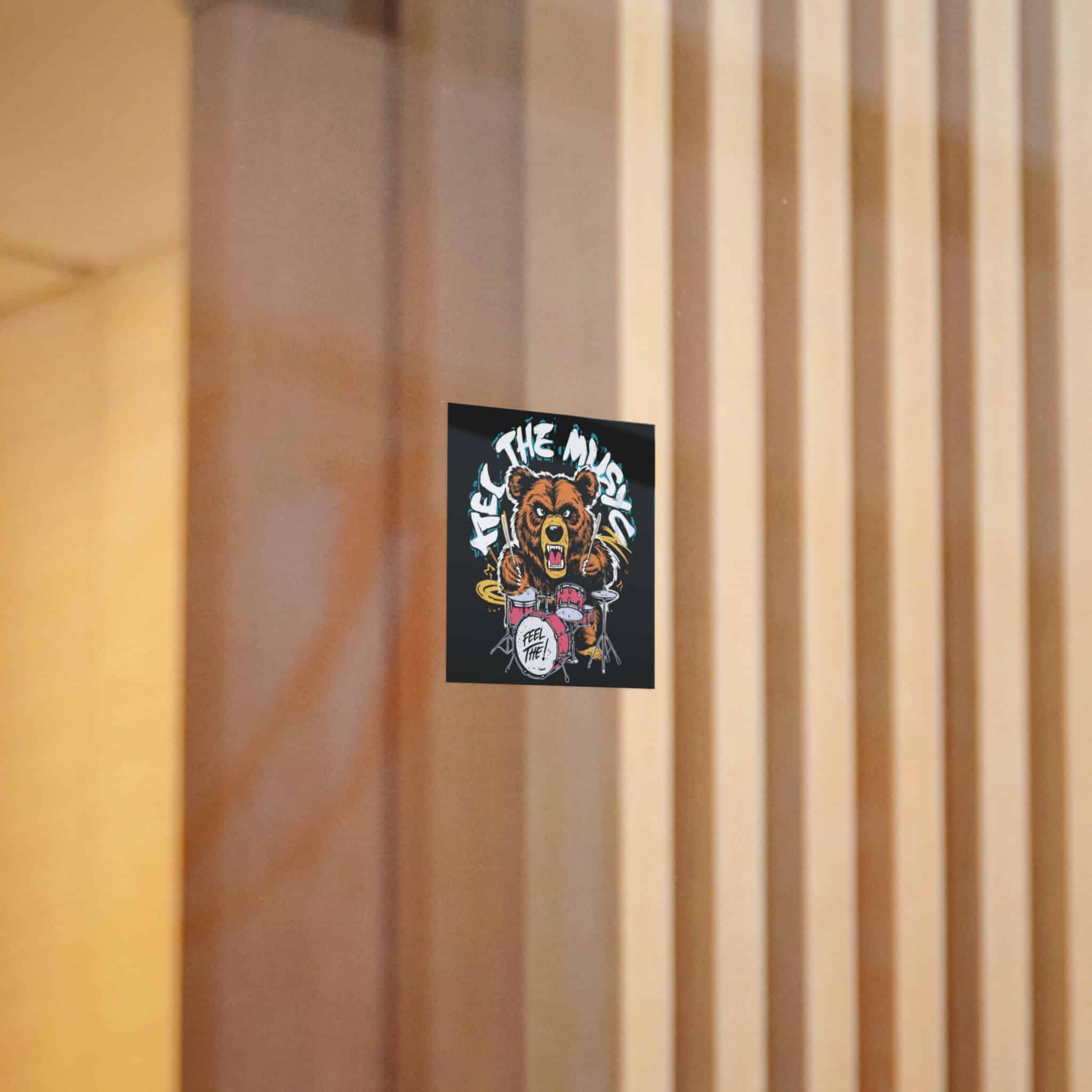 Vibrant Eyecatching Music Tshirt Design Featuring Bear Rocking Out Drum Set Die Cut Stickers Dtf - Image 2