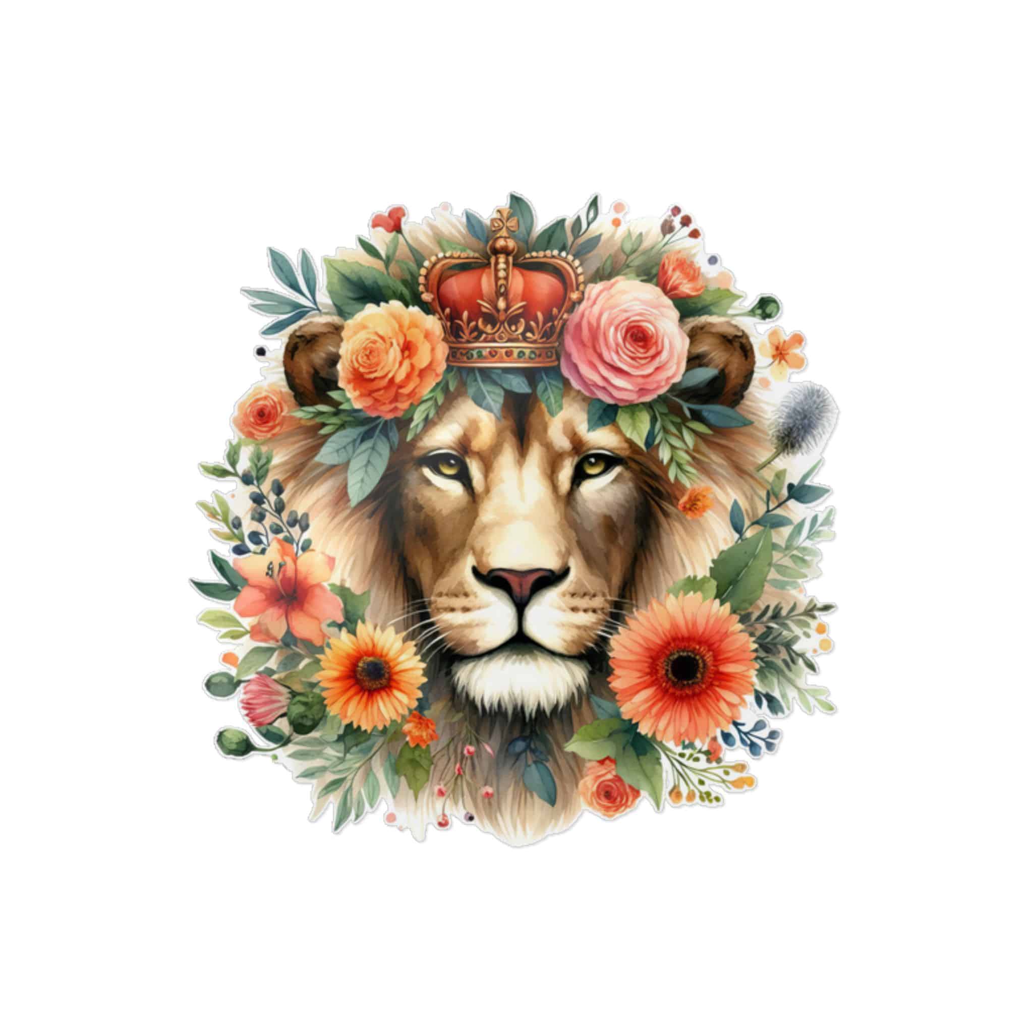 Lion With Floral Crown Die Cut Stickers Dtf
