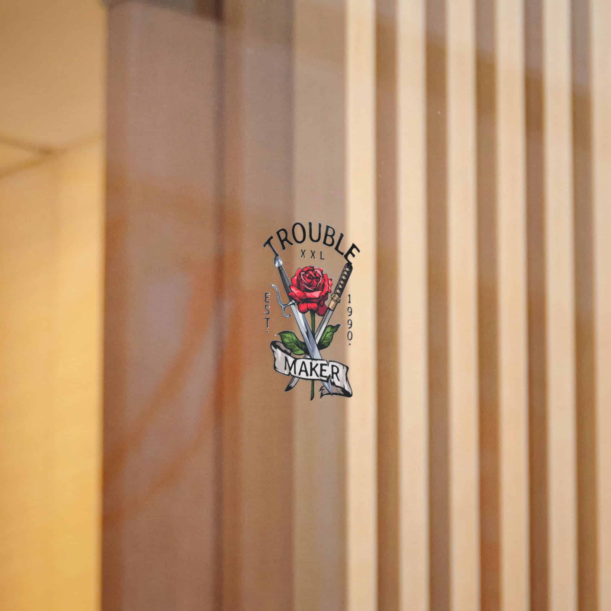 Trouble Maker Slogan With Red Rose Swords Illustration Die Cut Stickers Dtf - Image 4