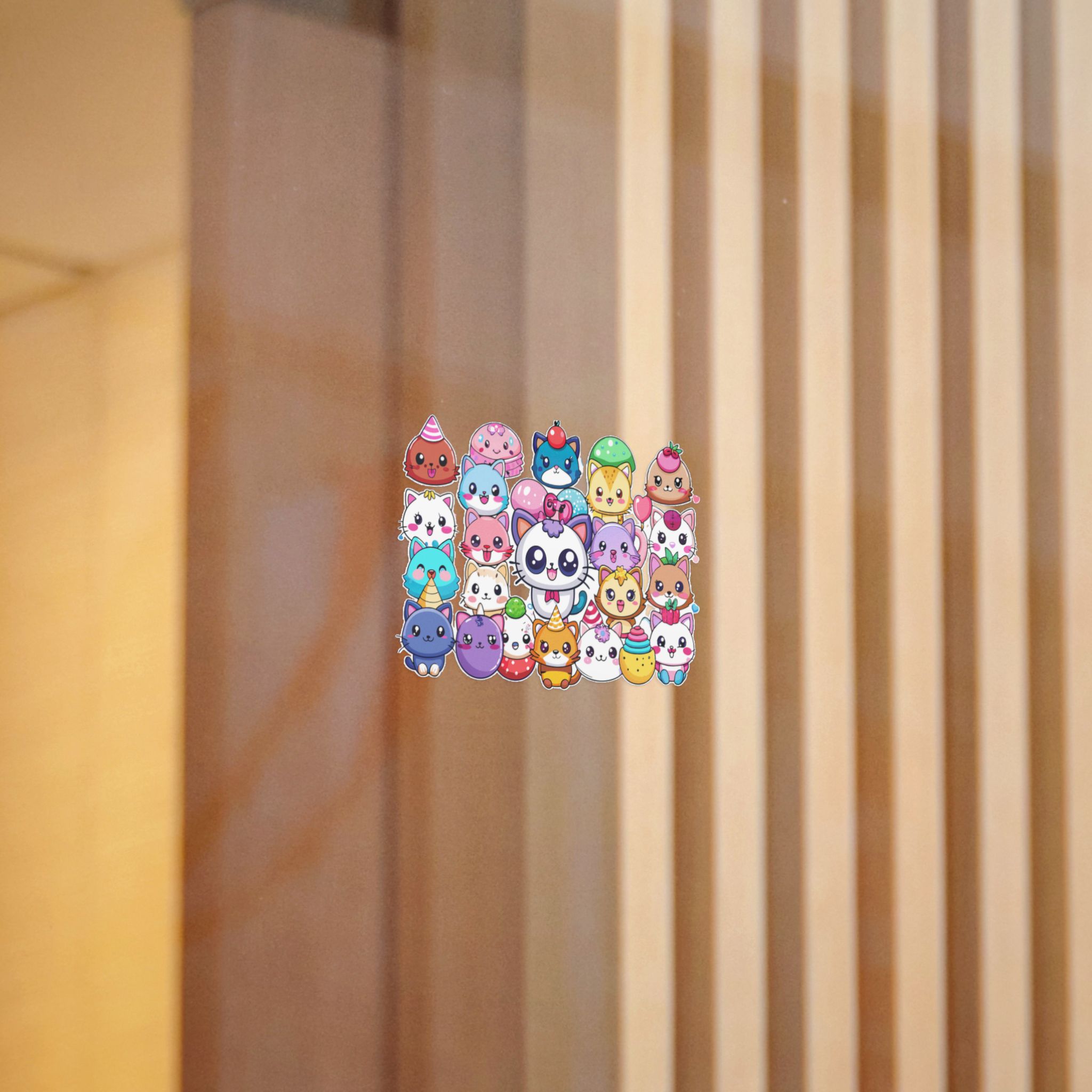 Cute Cartoon Animals With Big Eyes and Smiling Faces Surrounded By Hearts Stars and Balloons Die Cut Stickers Dtf - Image 4