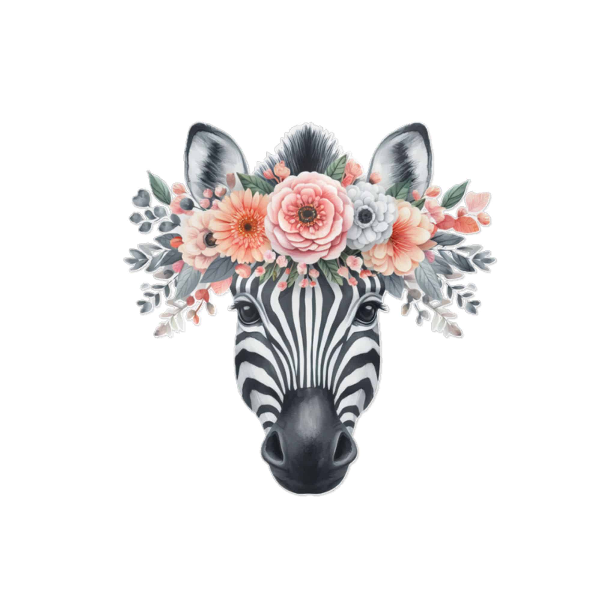 Zebra With Floral Crown Die Cut Stickers Dtf