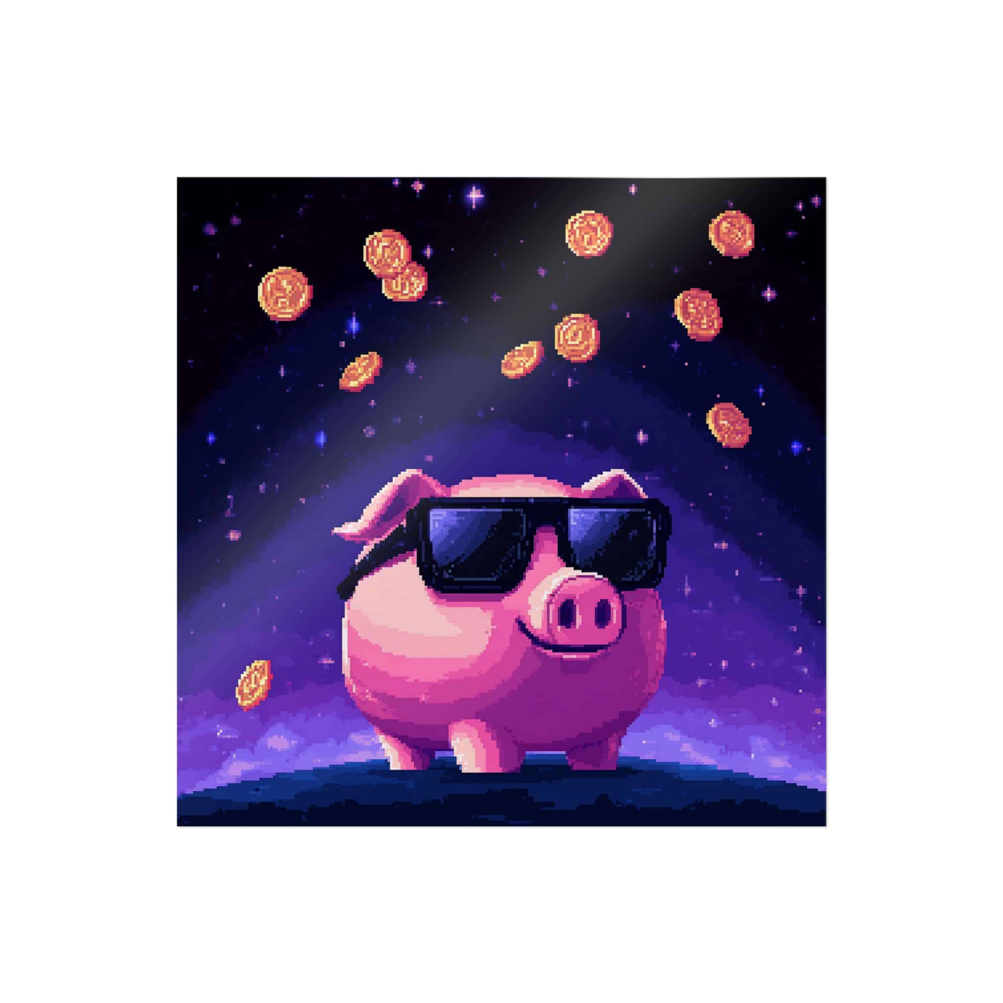 Retro Pixel Piggy Bank Cosmic Coin Shower (4) Die Cut Stickers Dtf - Image 25