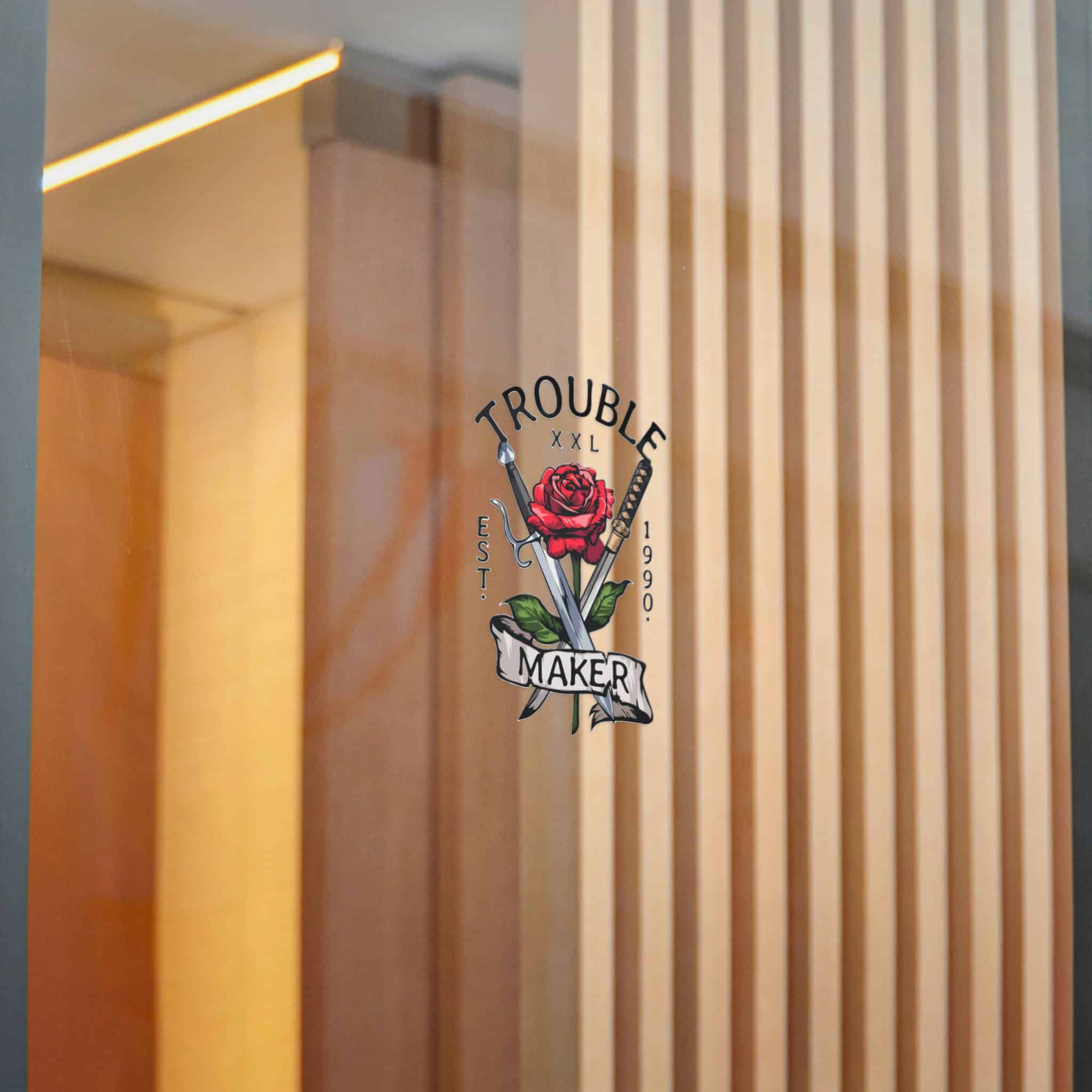 Trouble Maker Slogan With Red Rose Swords Illustration Die Cut Stickers Dtf - Image 16