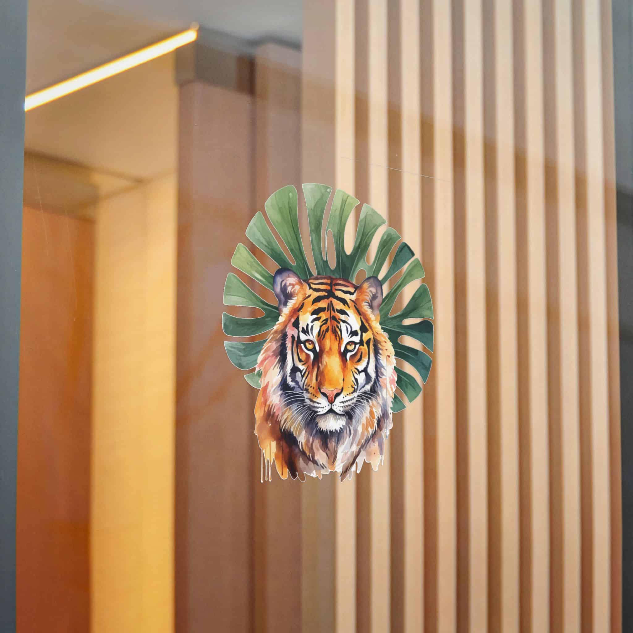Watercolor Tiger With Green Tropical Leaves Animal Illustration Die Cut Stickers Dtf - Image 22