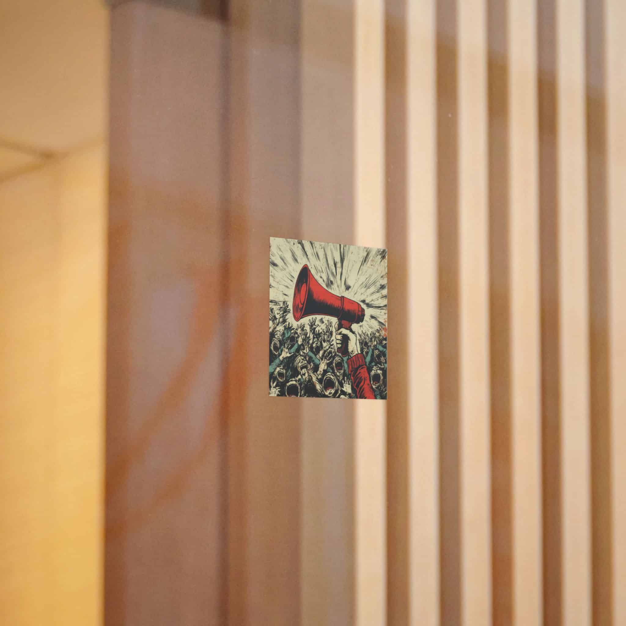 Person Using Megaphone Announce Sale Surrounded By Chaotic Crowd Die Cut Stickers Dtf - Image 8