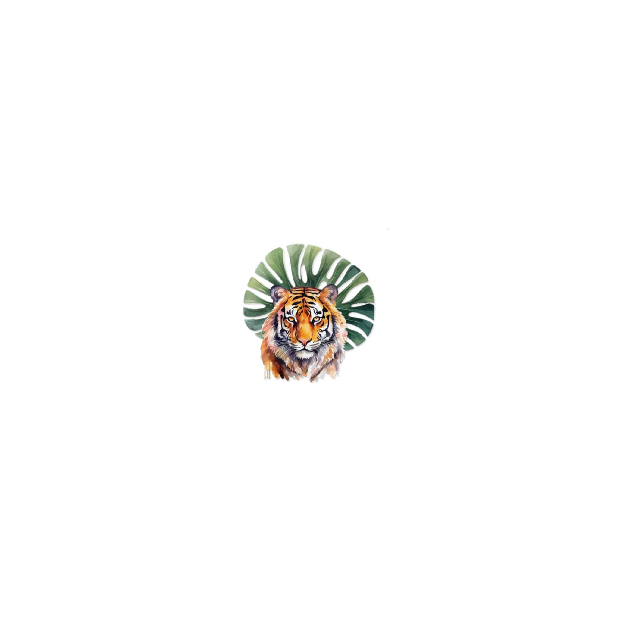 Watercolor Tiger With Green Tropical Leaves Animal Illustration Die Cut Stickers Dtf - Image 7