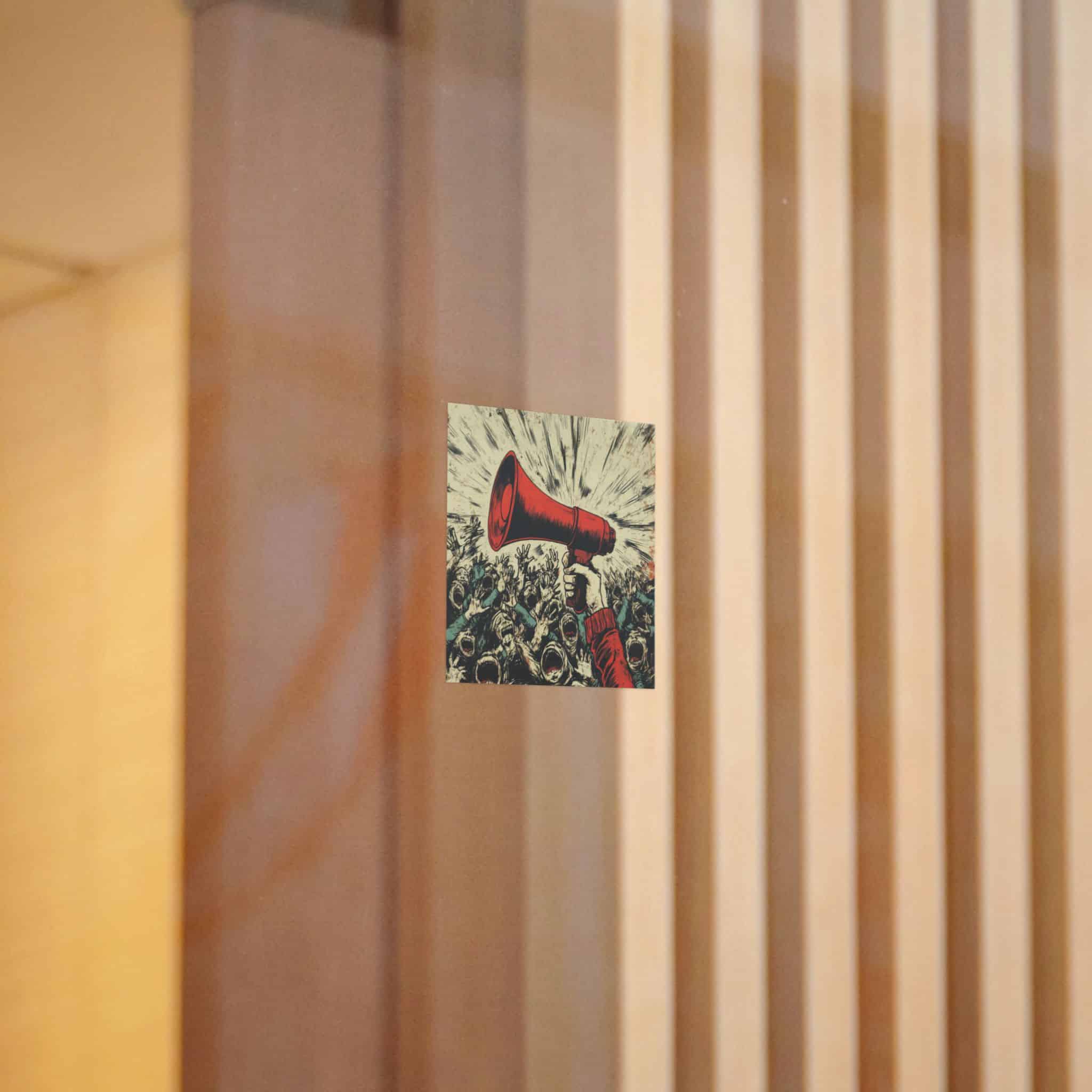 Person Using Megaphone Announce Sale Surrounded By Chaotic Crowd Die Cut Stickers Dtf - Image 2