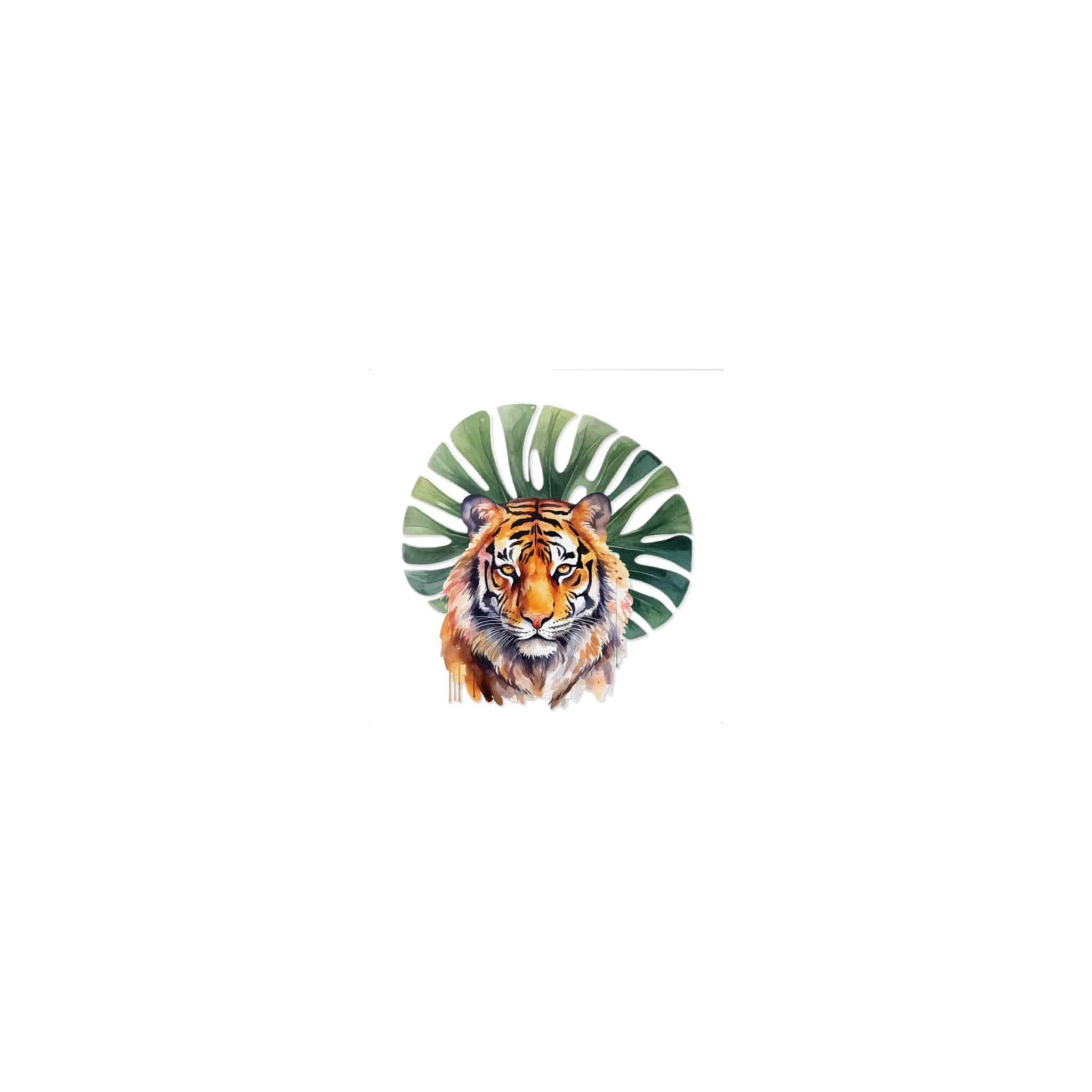 Watercolor Tiger With Green Tropical Leaves Animal Illustration Die Cut Stickers Dtf - Image 17