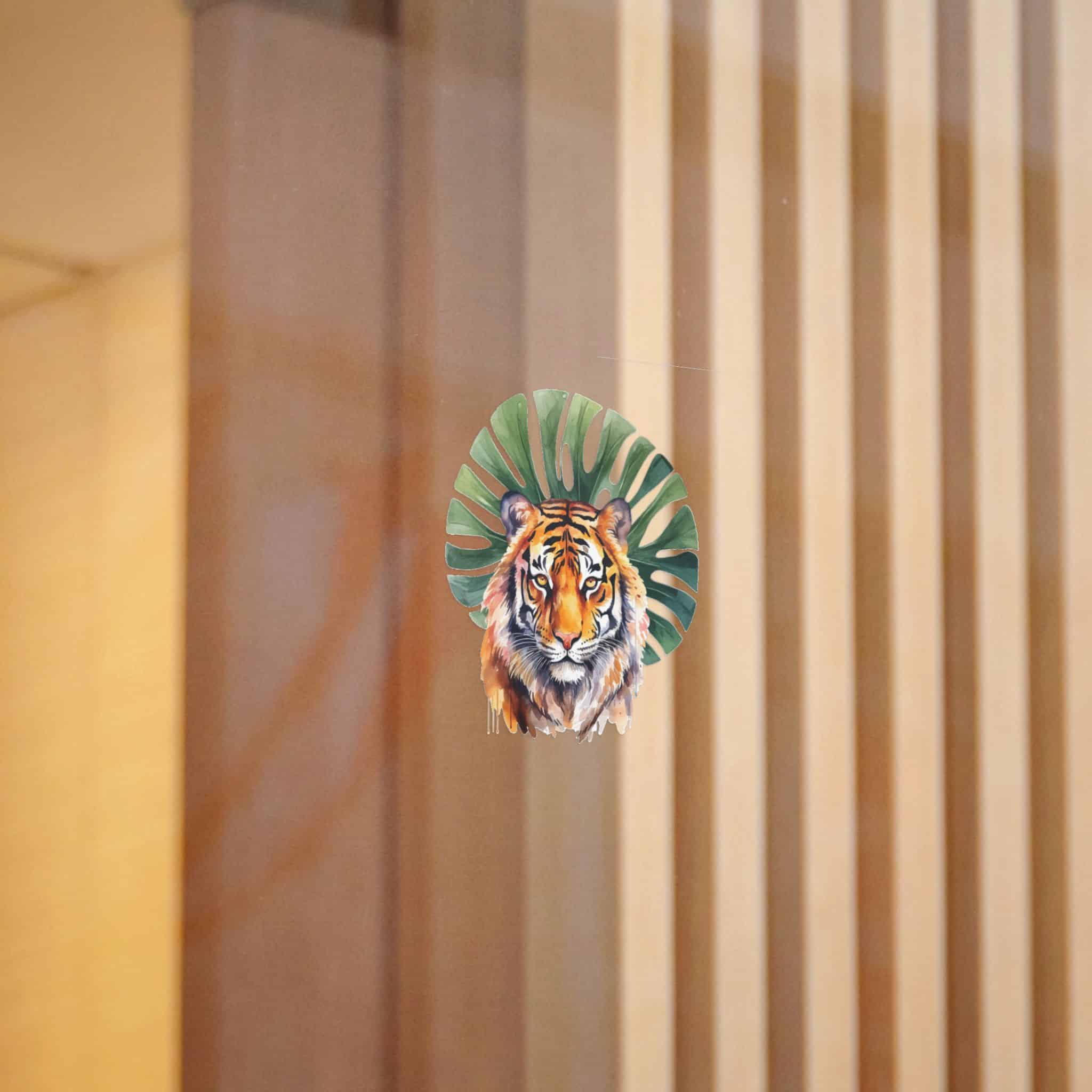 Watercolor Tiger With Green Tropical Leaves Animal Illustration Die Cut Stickers Dtf - Image 10