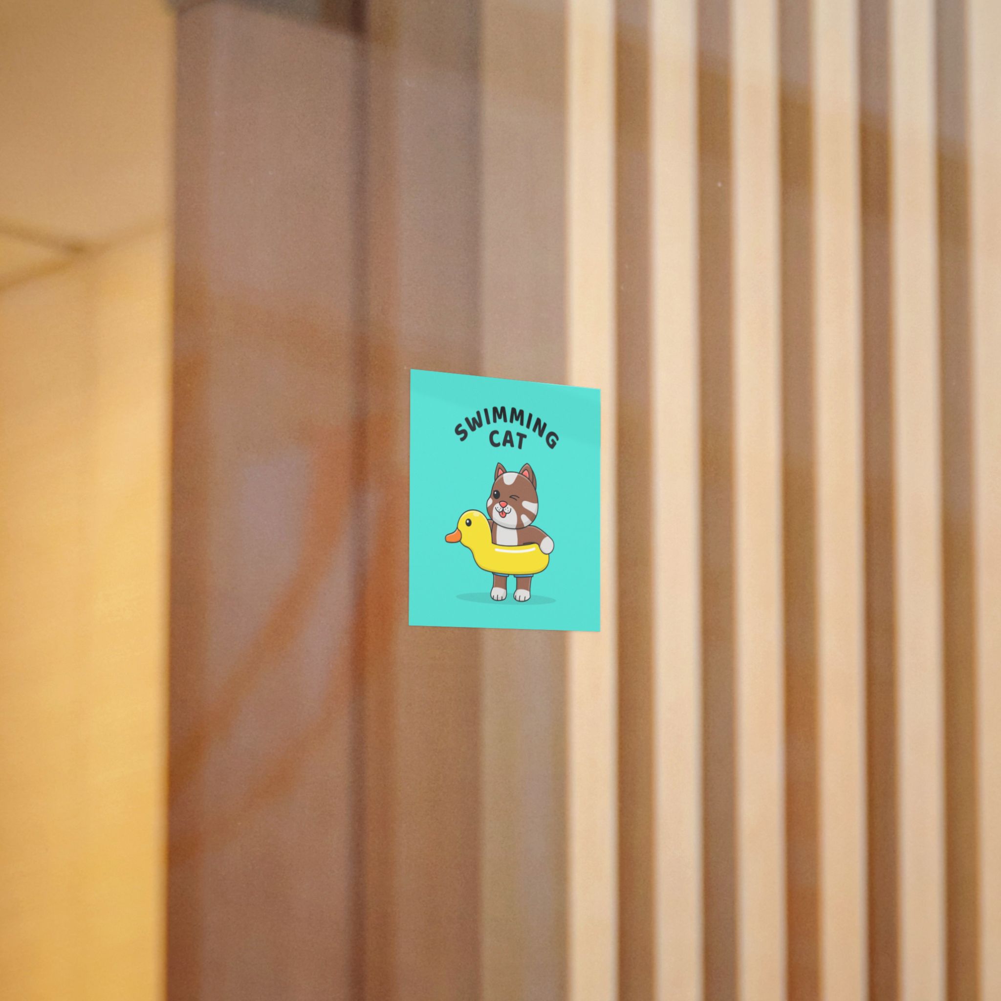 Cute Cat With Rubber Duck Float Die Cut Stickers Dtf - Image 2