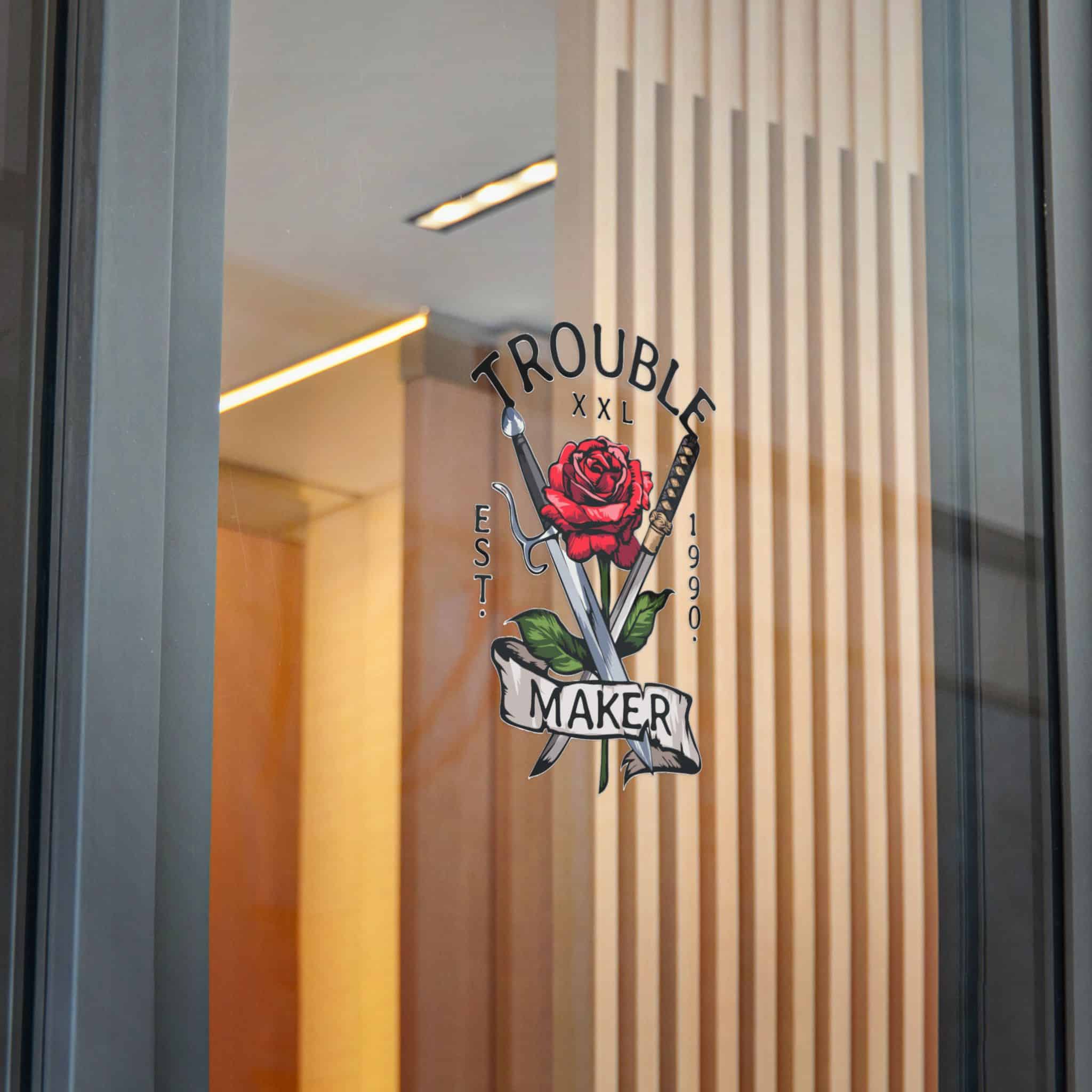 Trouble Maker Slogan With Red Rose Swords Illustration Die Cut Stickers Dtf - Image 30