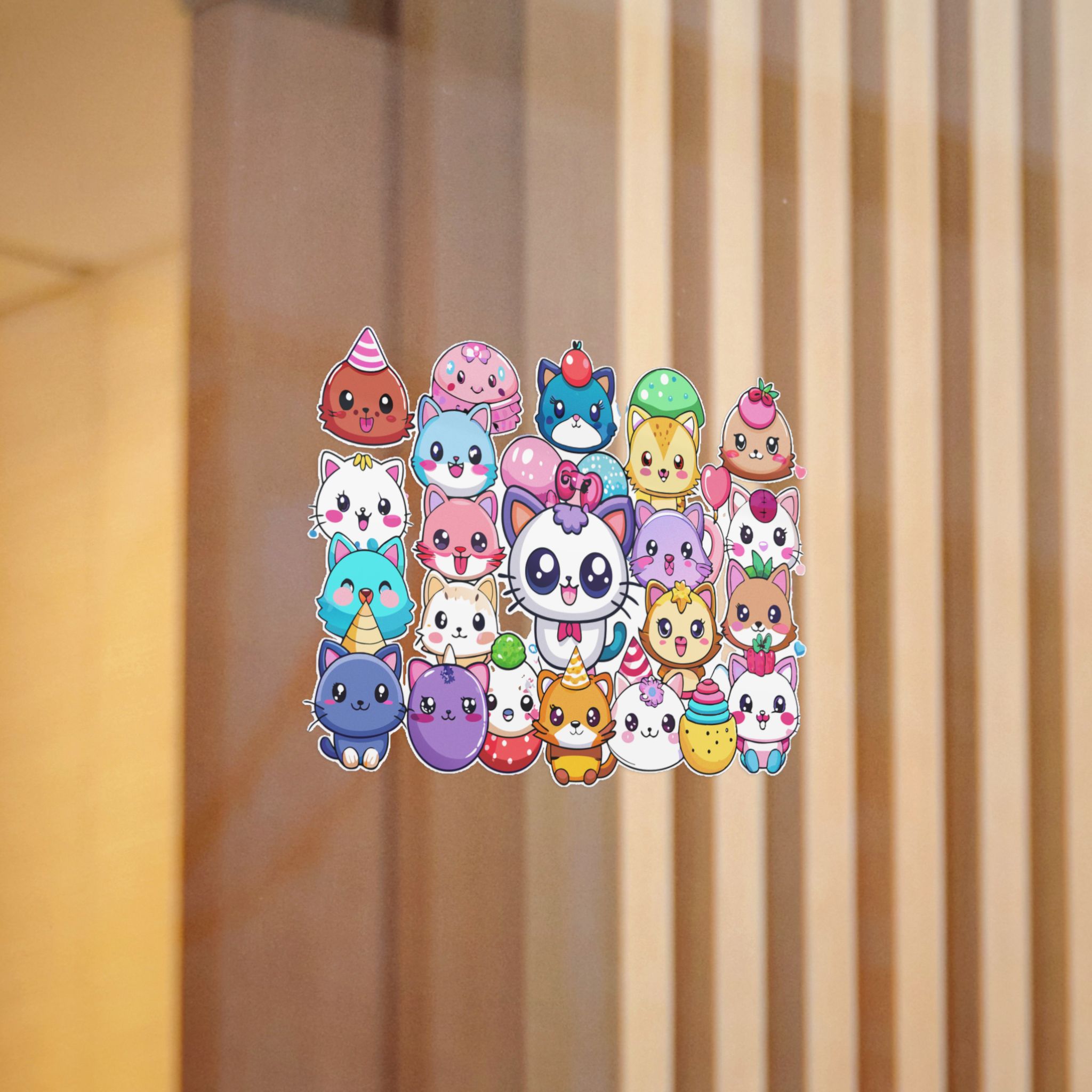 Cute Cartoon Animals With Big Eyes and Smiling Faces Surrounded By Hearts Stars and Balloons Die Cut Stickers Dtf - Image 12