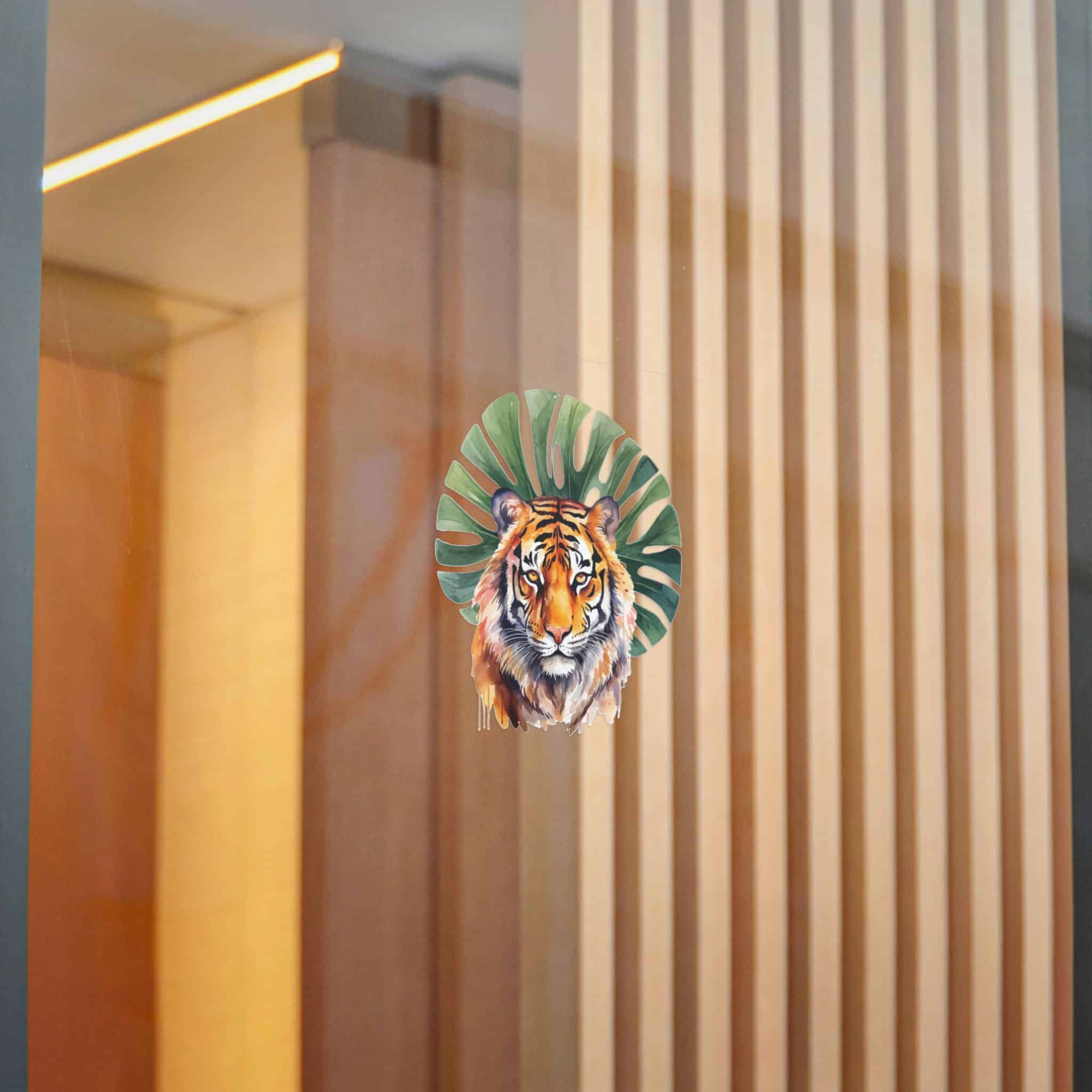 Watercolor Tiger With Green Tropical Leaves Animal Illustration Die Cut Stickers Dtf - Image 14