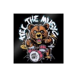 Vibrant Eyecatching Music Tshirt Design Featuring Bear Rocking Out Drum Set Die Cut Stickers Dtf