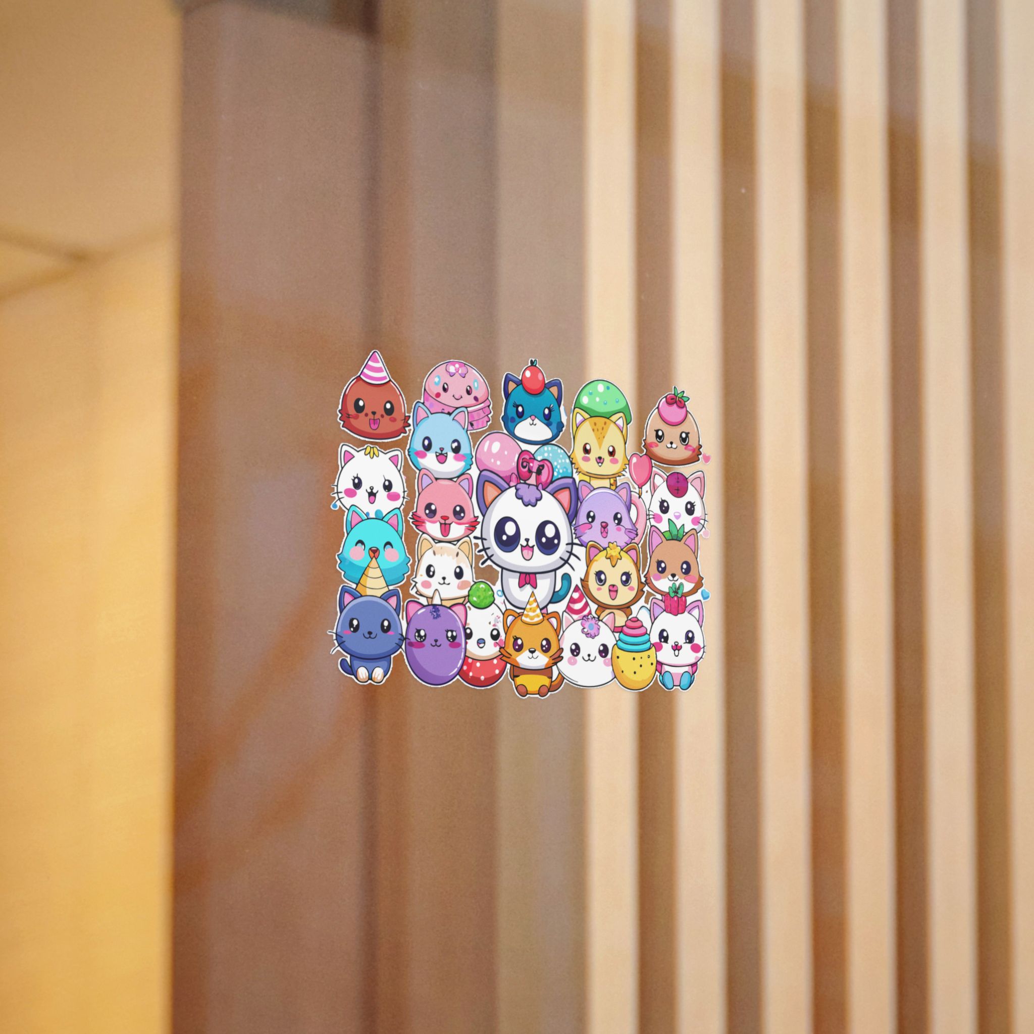 Cute Cartoon Animals With Big Eyes and Smiling Faces Surrounded By Hearts Stars and Balloons Die Cut Stickers Dtf - Image 6