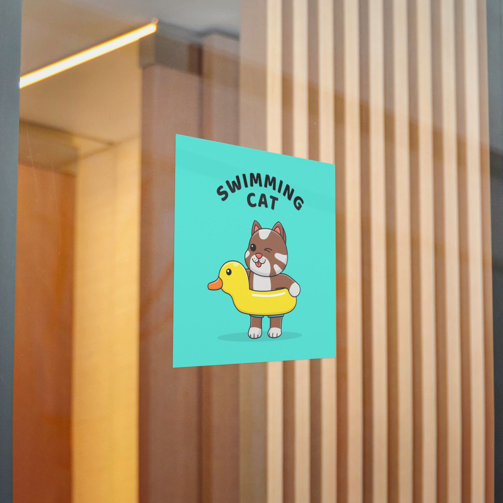 Cute Cat With Rubber Duck Float Die Cut Stickers Dtf - Image 16