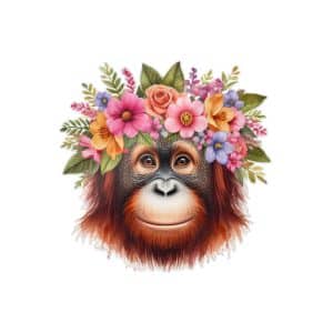 Orangutan With Flower Crown Die Cut Stickers Dtf