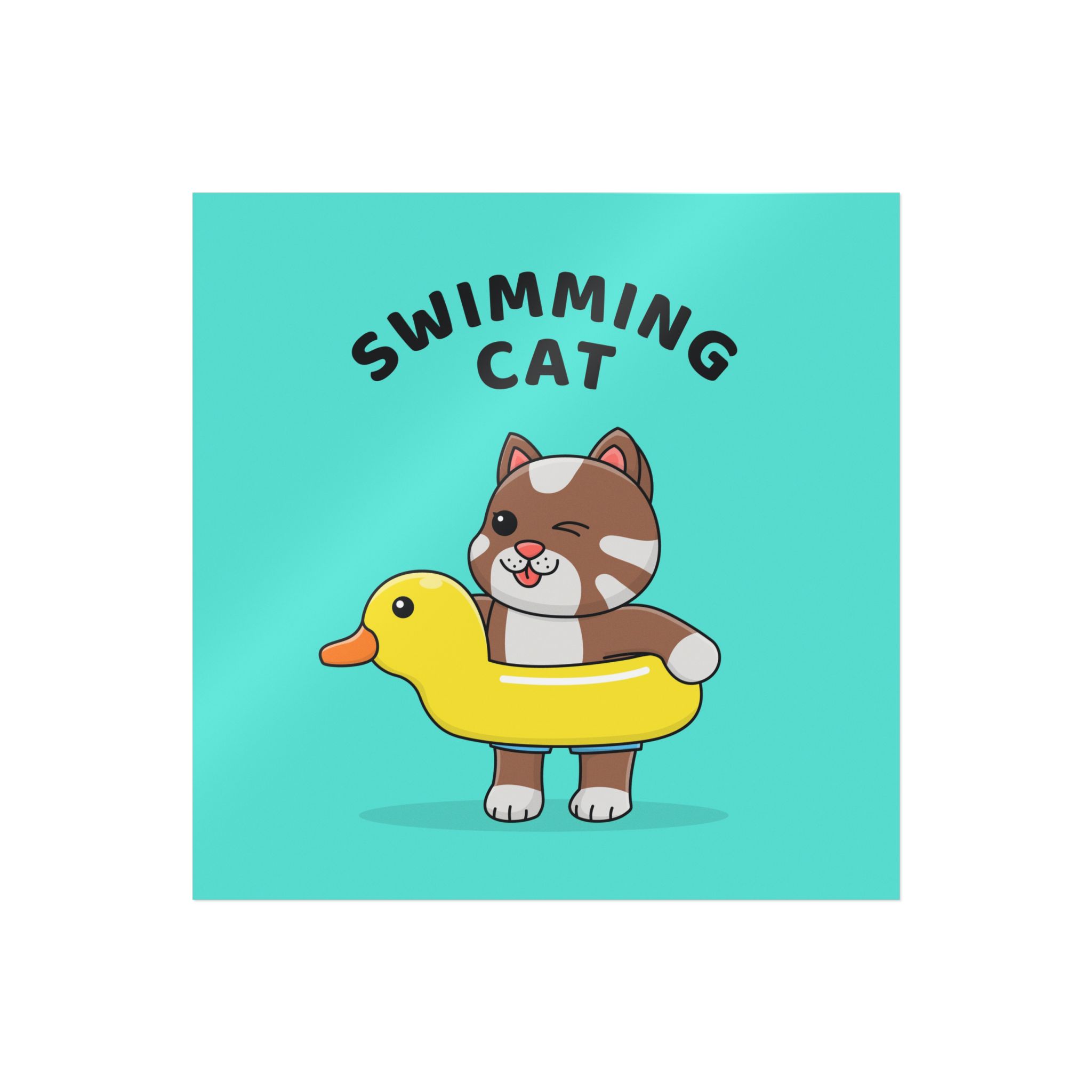 Cute Cat With Rubber Duck Float Die Cut Stickers Dtf - Image 31