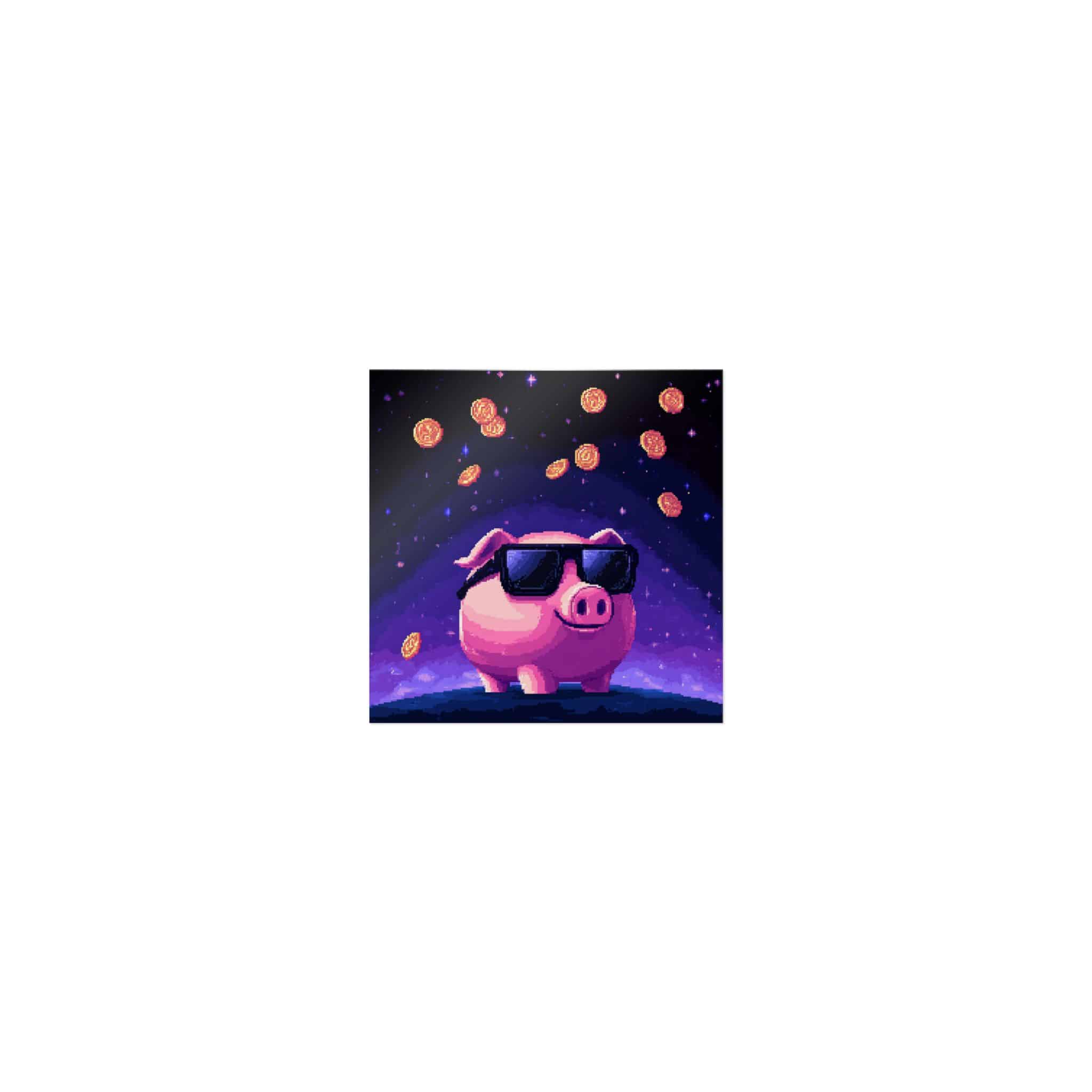 Retro Pixel Piggy Bank Cosmic Coin Shower (4) Die Cut Stickers Dtf - Image 17