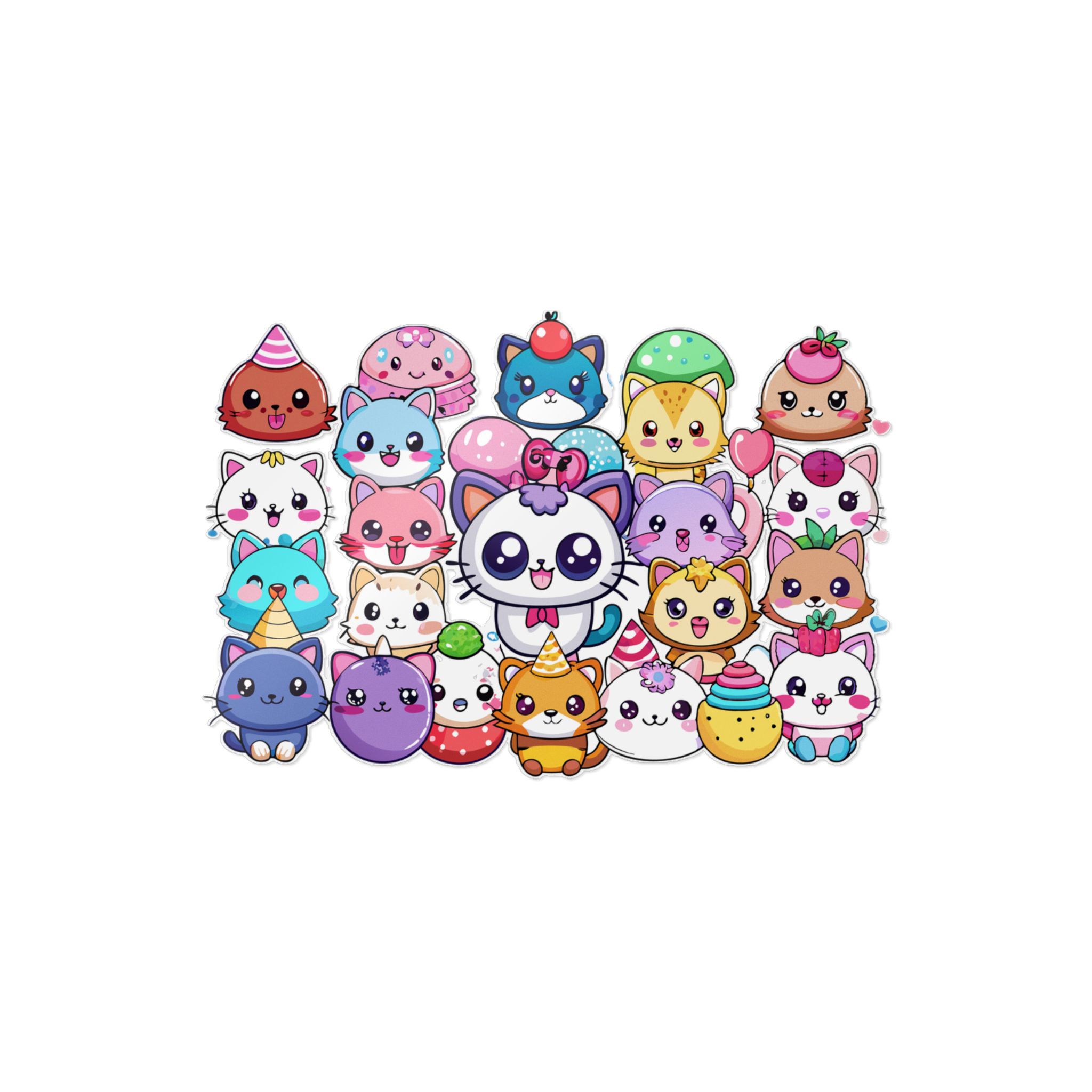 Cute Cartoon Animals With Big Eyes and Smiling Faces Surrounded By Hearts Stars and Balloons Die Cut Stickers Dtf - Image 5