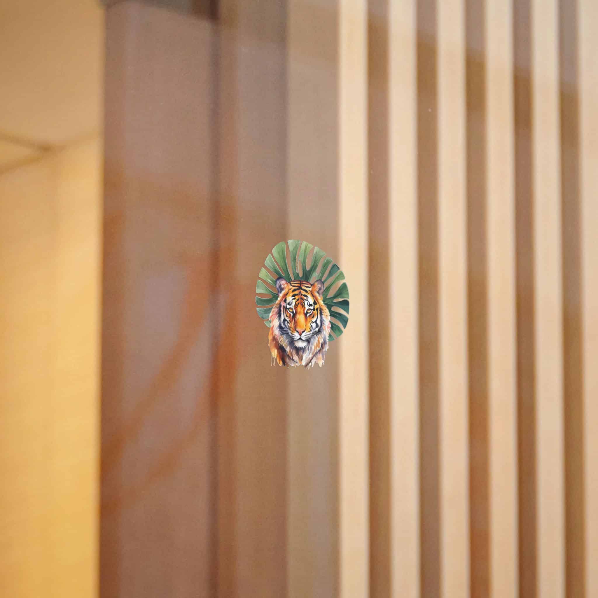 Watercolor Tiger With Green Tropical Leaves Animal Illustration Die Cut Stickers Dtf - Image 2