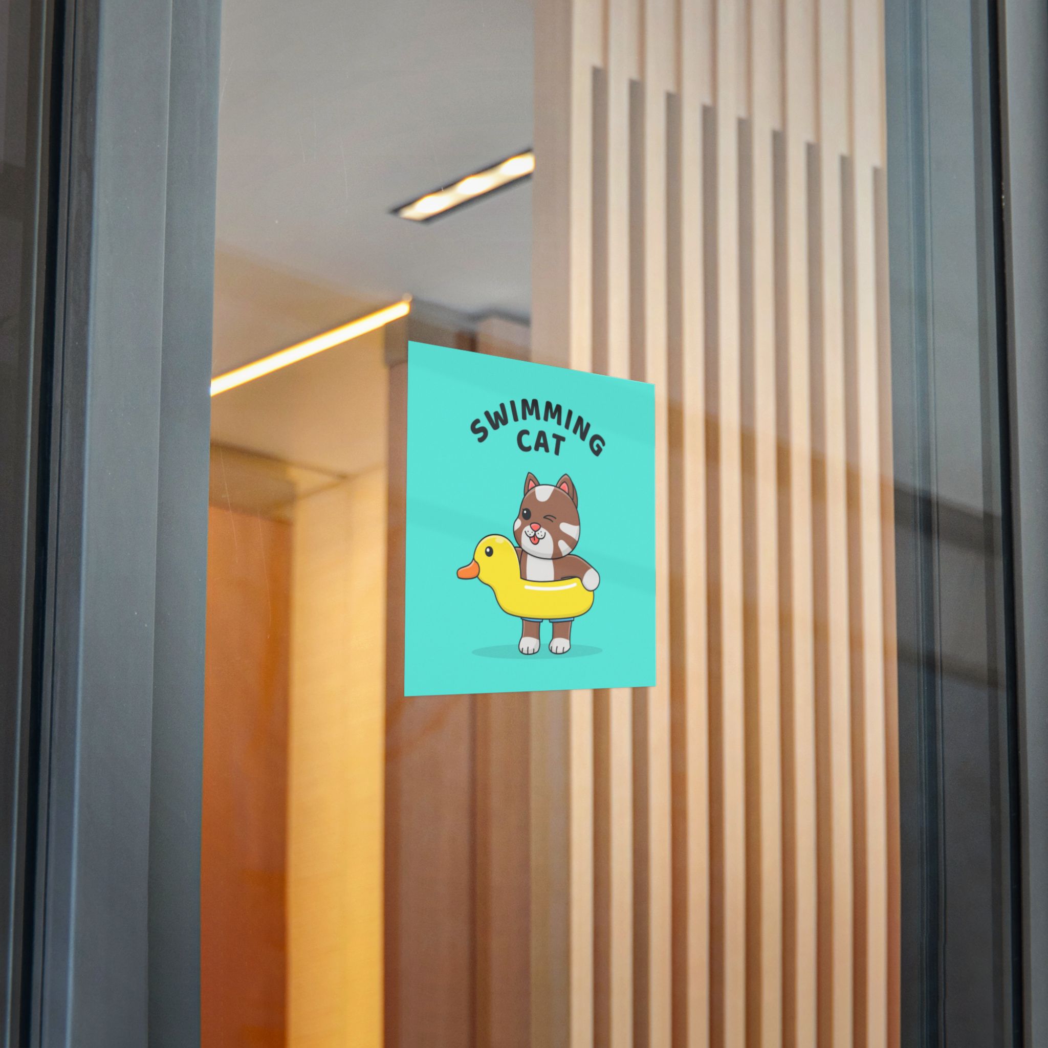 Cute Cat With Rubber Duck Float Die Cut Stickers Dtf - Image 24