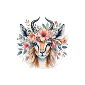 Watercolor Animal Vector With Floral Designs Clipart Illustrations(2) Die Cut Stickers Dtf