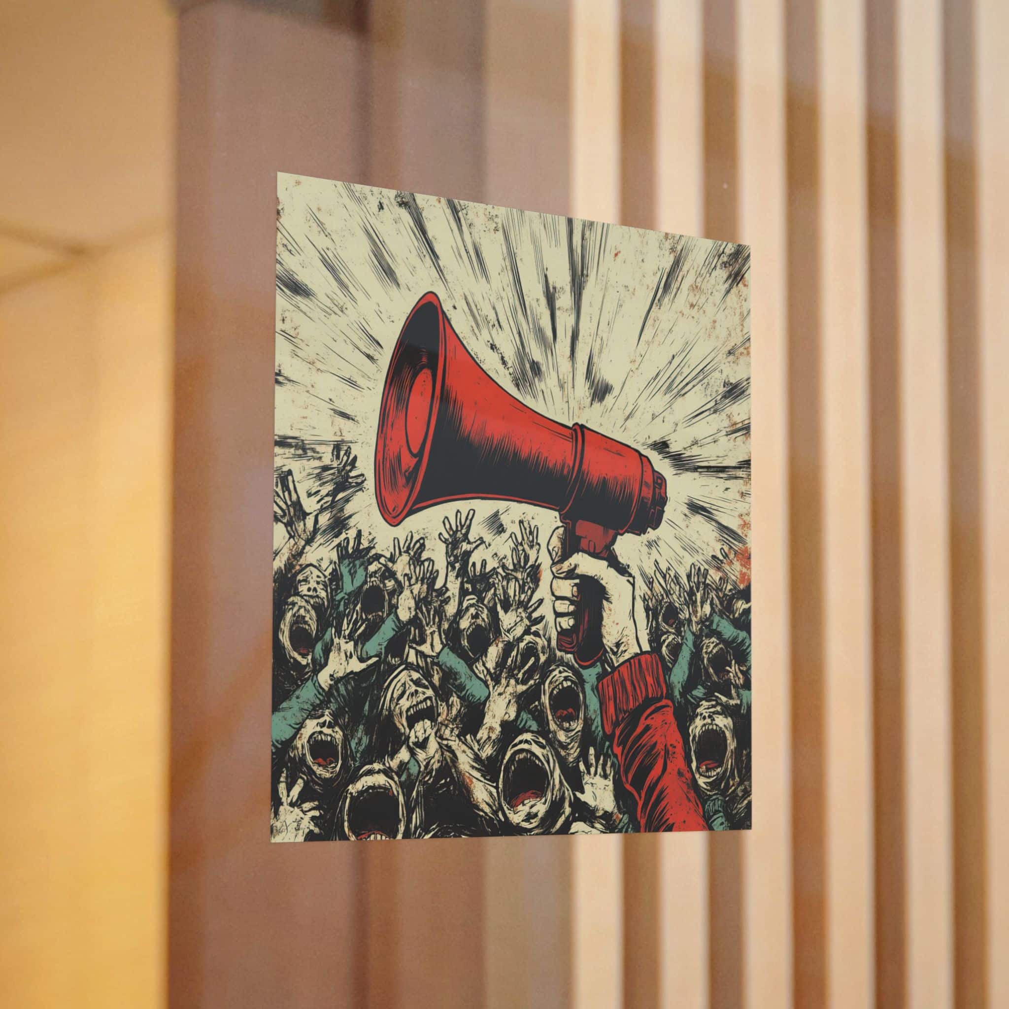 Person Using Megaphone Announce Sale Surrounded By Chaotic Crowd Die Cut Stickers Dtf - Image 12