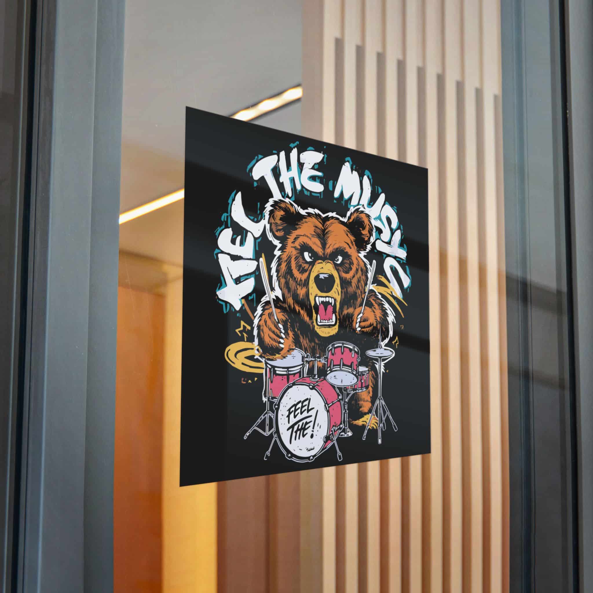 Vibrant Eyecatching Music Tshirt Design Featuring Bear Rocking Out Drum Set Die Cut Stickers Dtf - Image 30