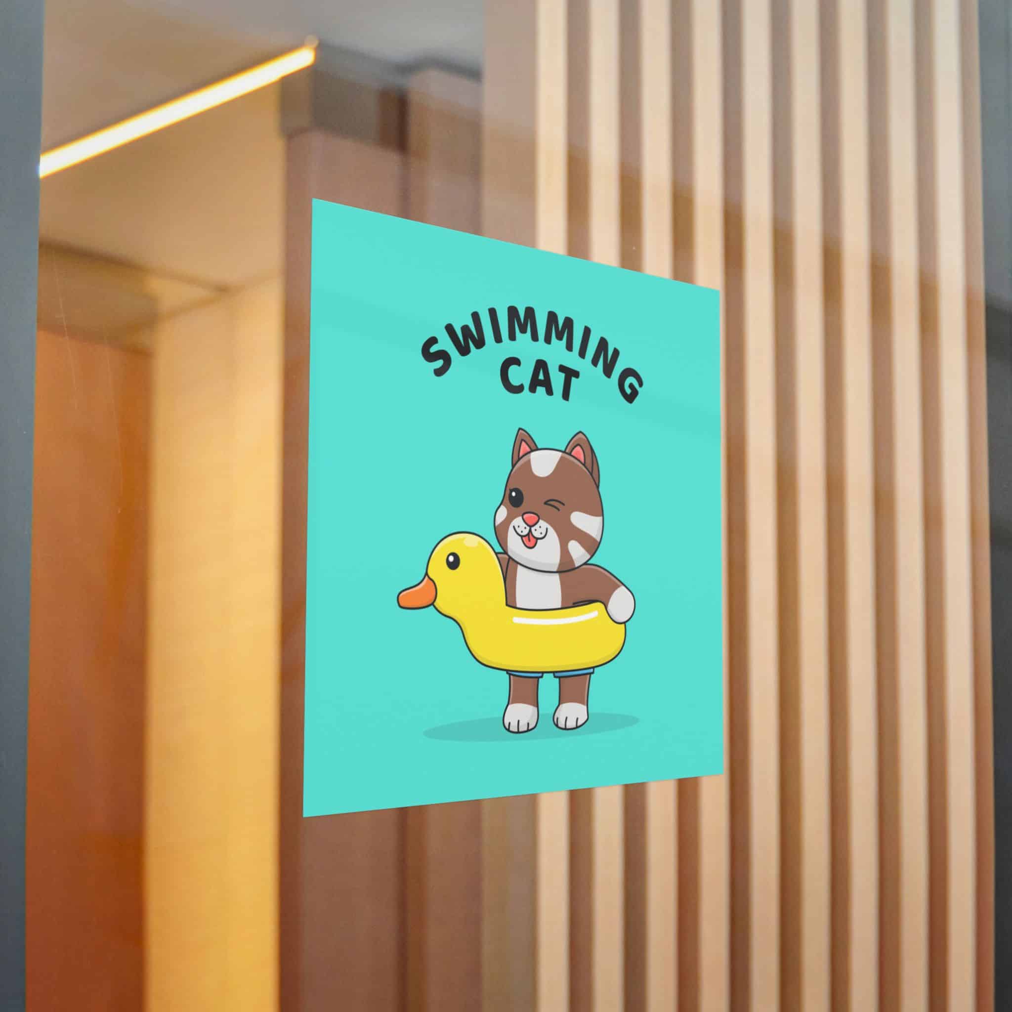 Cute Cat With Rubber Duck Float Die Cut Stickers Dtf - Image 22