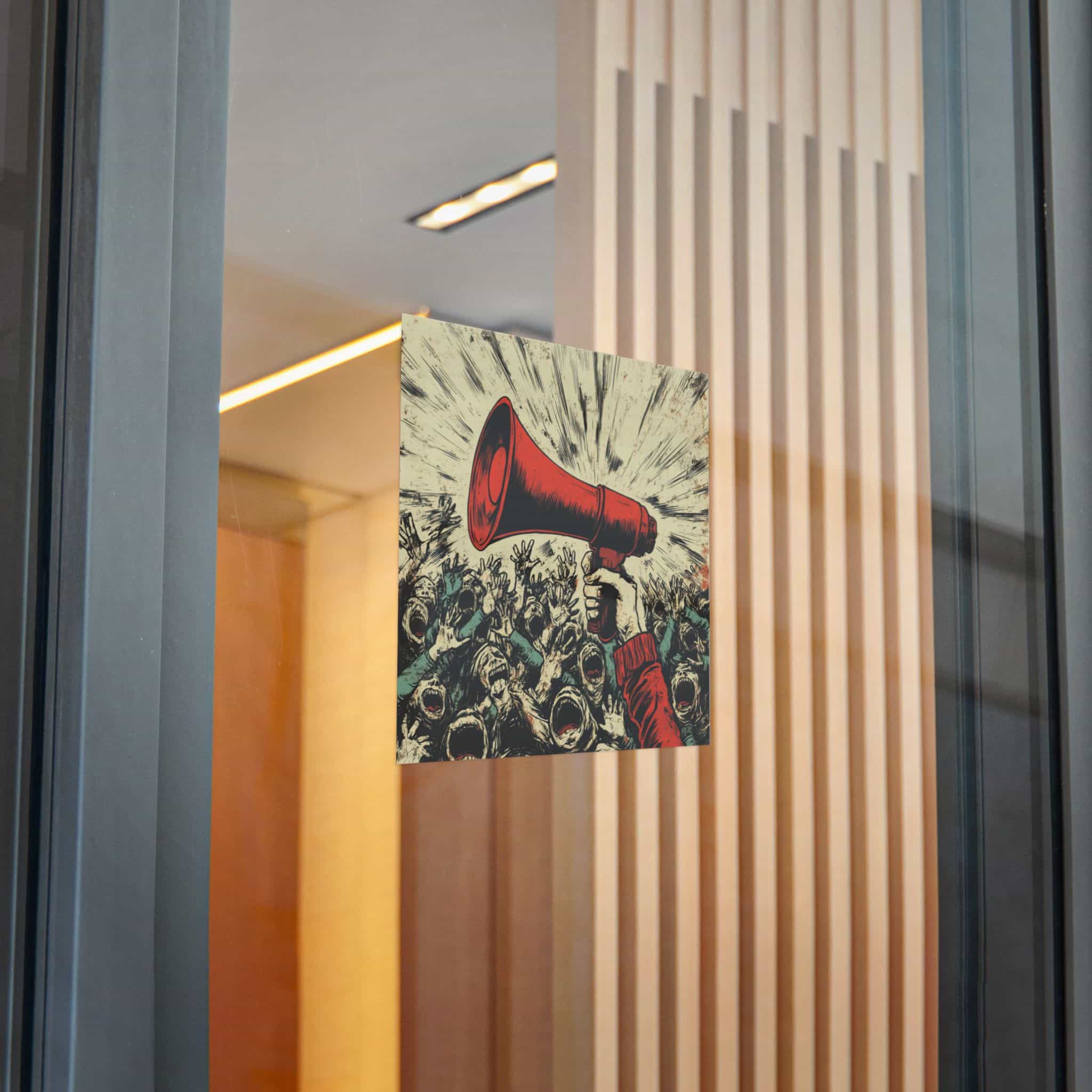 Person Using Megaphone Announce Sale Surrounded By Chaotic Crowd Die Cut Stickers Dtf - Image 26