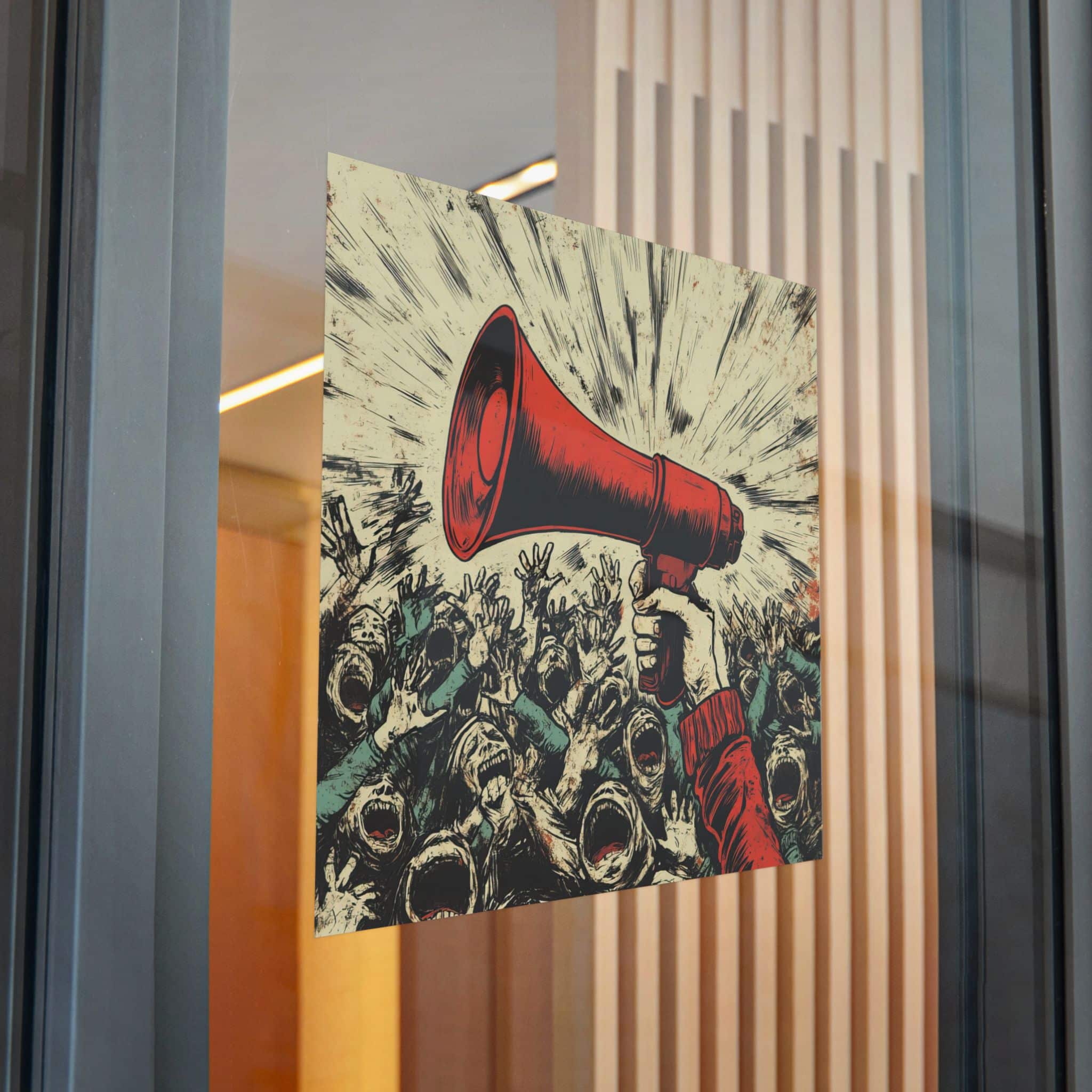Person Using Megaphone Announce Sale Surrounded By Chaotic Crowd Die Cut Stickers Dtf - Image 32