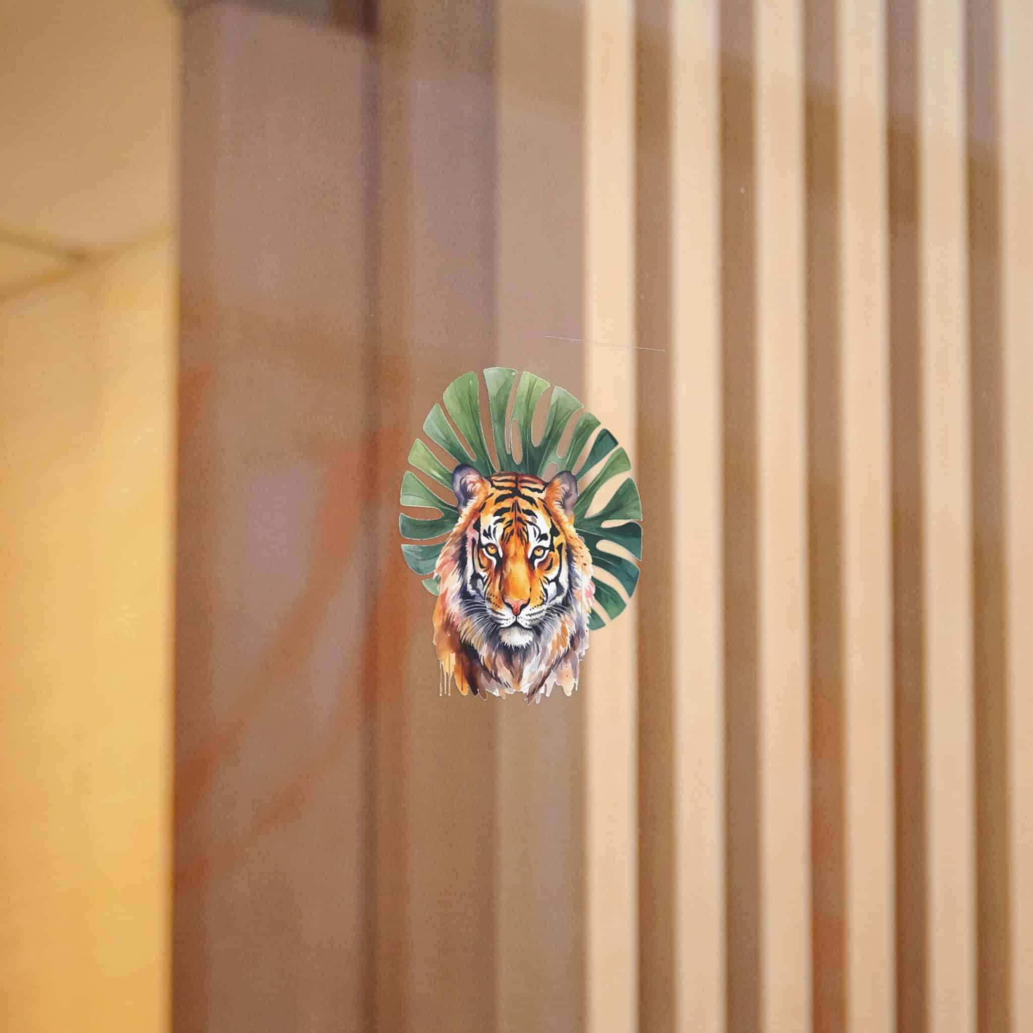 Watercolor Tiger With Green Tropical Leaves Animal Illustration Die Cut Stickers Dtf - Image 4