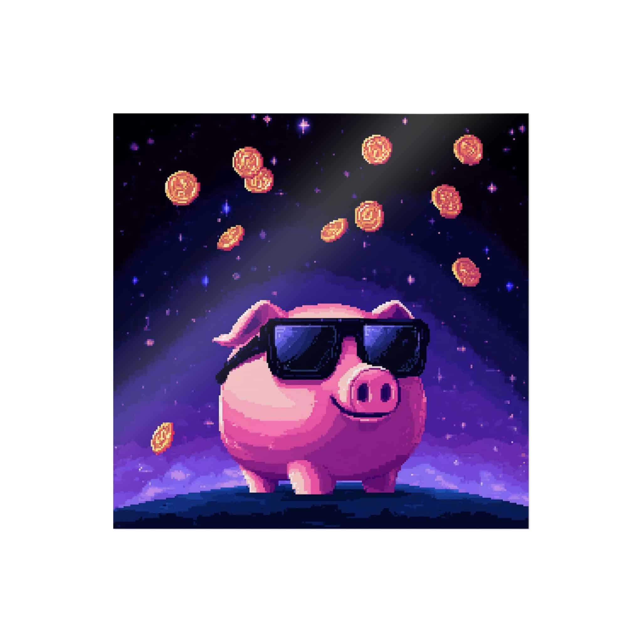 Retro Pixel Piggy Bank Cosmic Coin Shower (4) Die Cut Stickers Dtf - Image 11