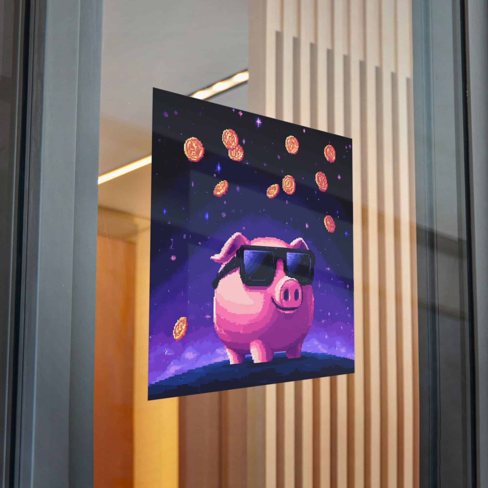 Retro Pixel Piggy Bank Cosmic Coin Shower (4) Die Cut Stickers Dtf - Image 30
