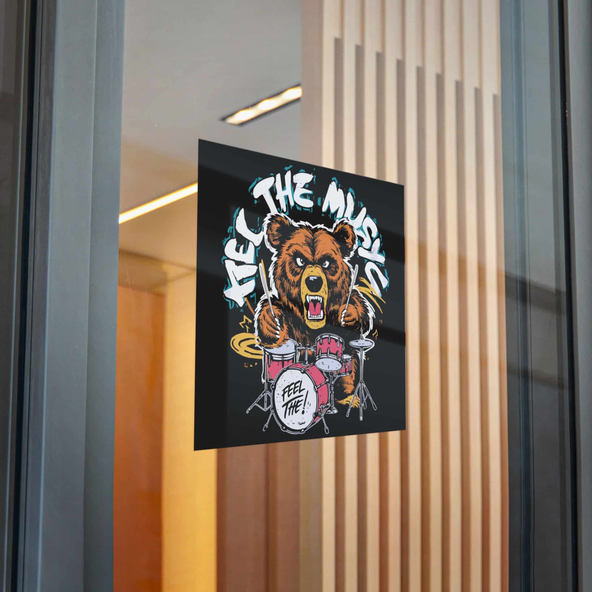 Vibrant Eyecatching Music Tshirt Design Featuring Bear Rocking Out Drum Set Die Cut Stickers Dtf - Image 28
