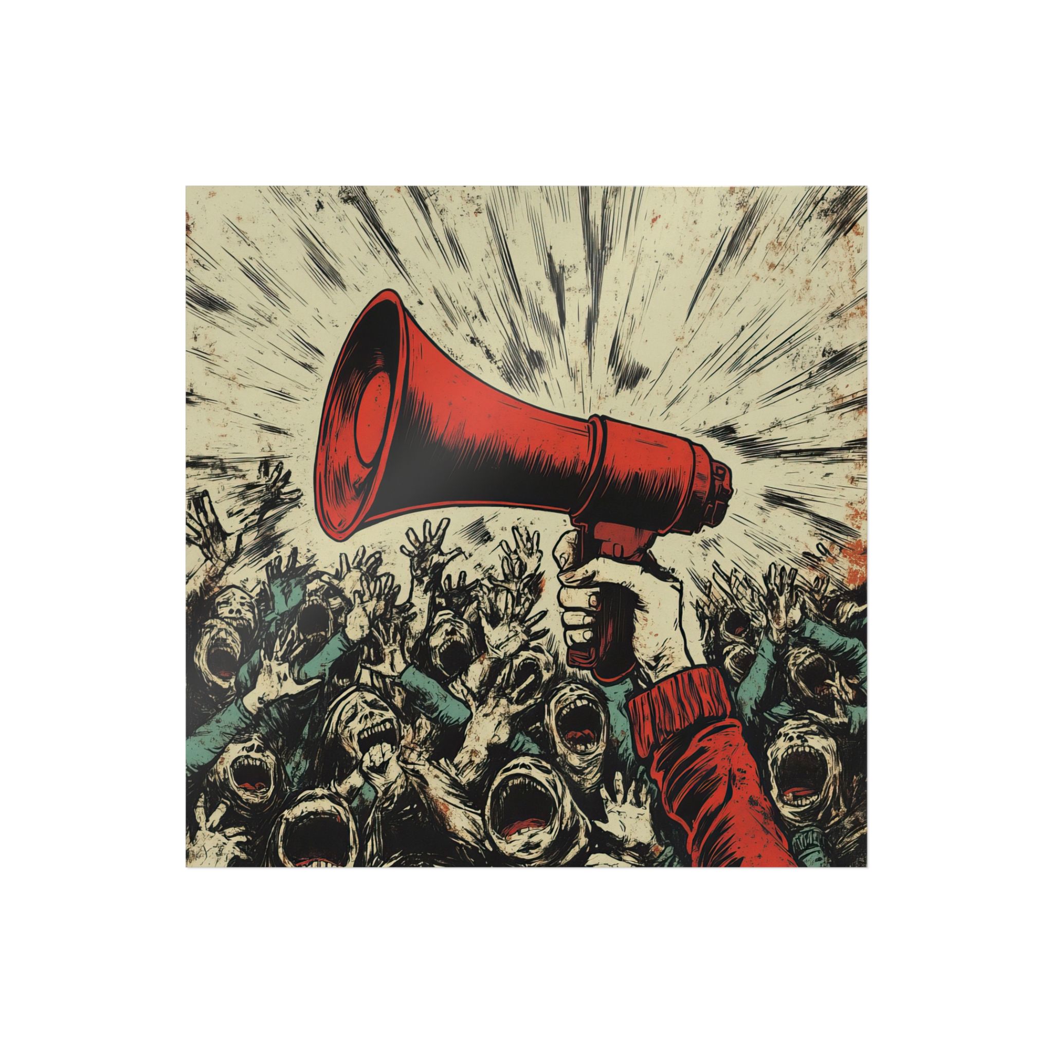 Person Using Megaphone Announce Sale Surrounded By Chaotic Crowd Die Cut Stickers Dtf - Image 11