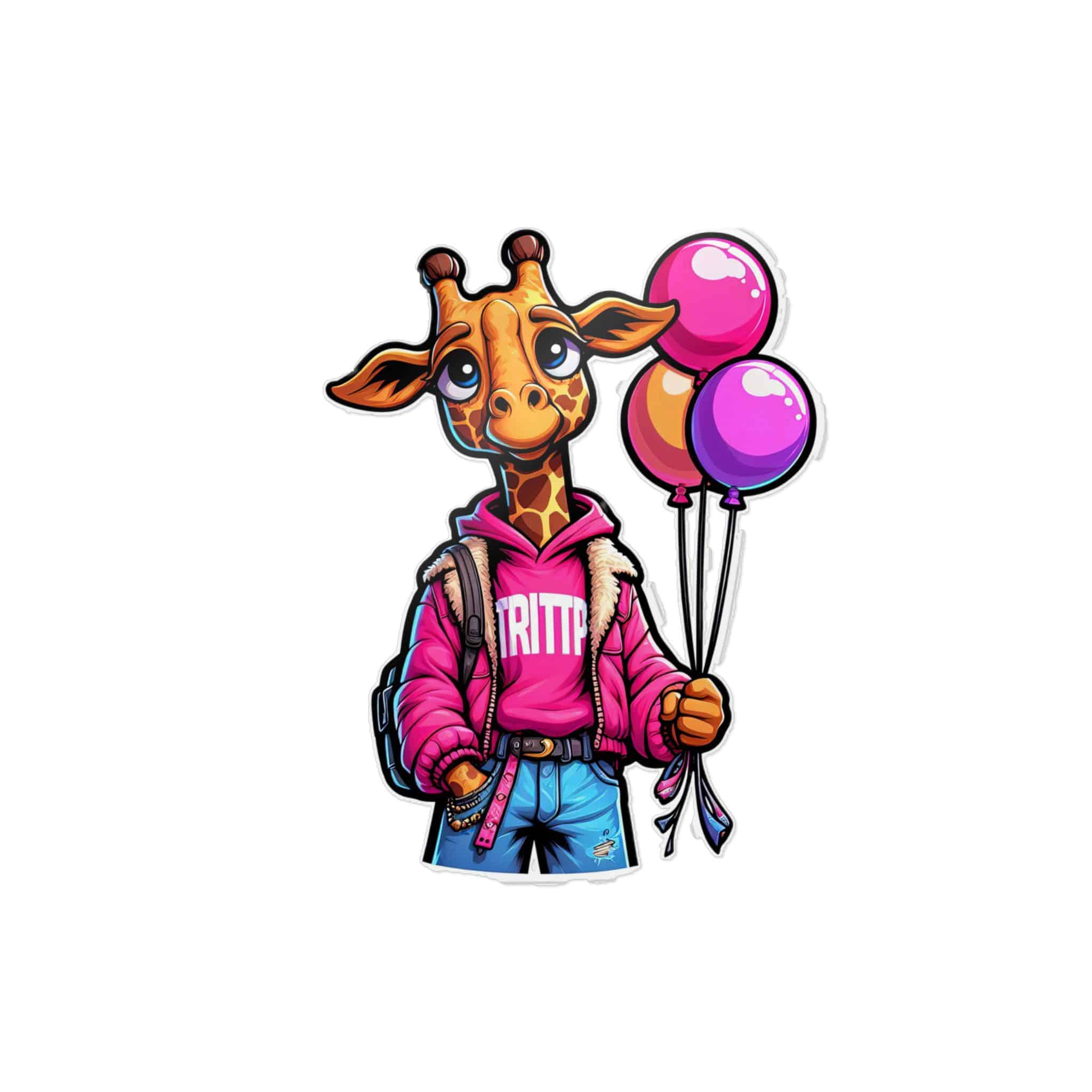 Vector Cartoon Giraffe Pink Jacket With Pink Balloons Tshirt Art Die Cut Stickers Dtf - Image 5