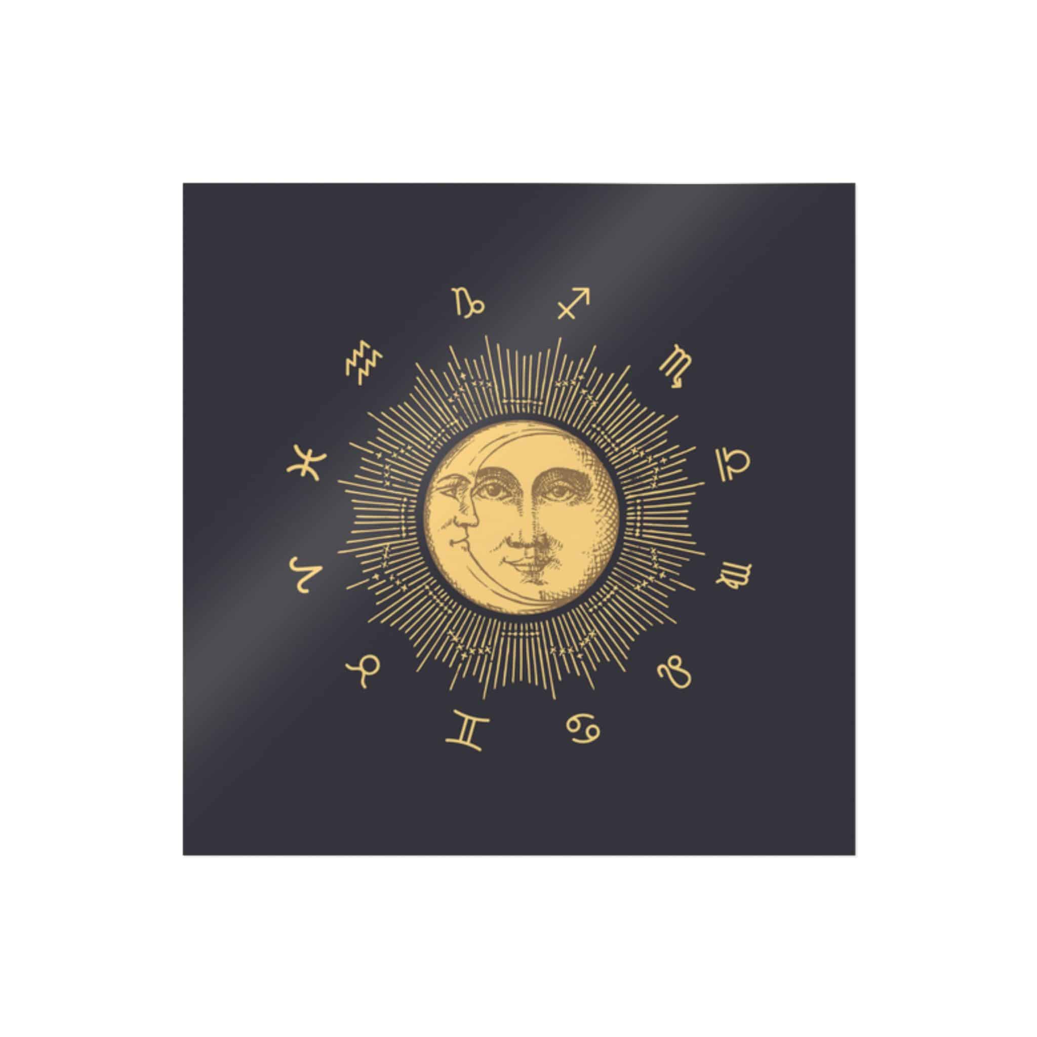 Zodiac Circle With Sun Crescent Drawing Die Cut Stickers Dtf
