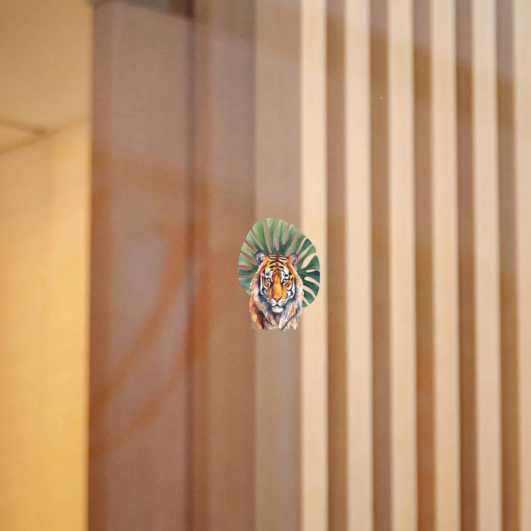 Watercolor Tiger With Green Tropical Leaves Animal Illustration Die Cut Stickers Dtf - Image 8